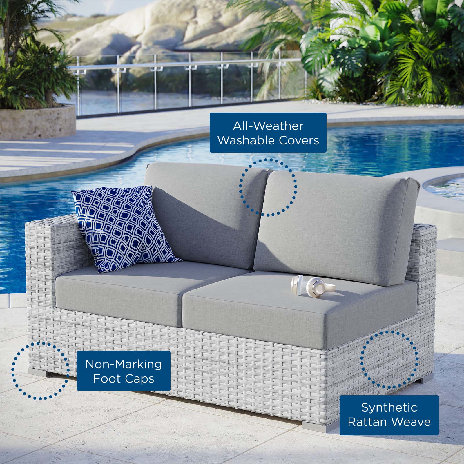 Modway Outdoor Sofas - Convene Outdoor Patio Left-Arm Loveseat Light Gray