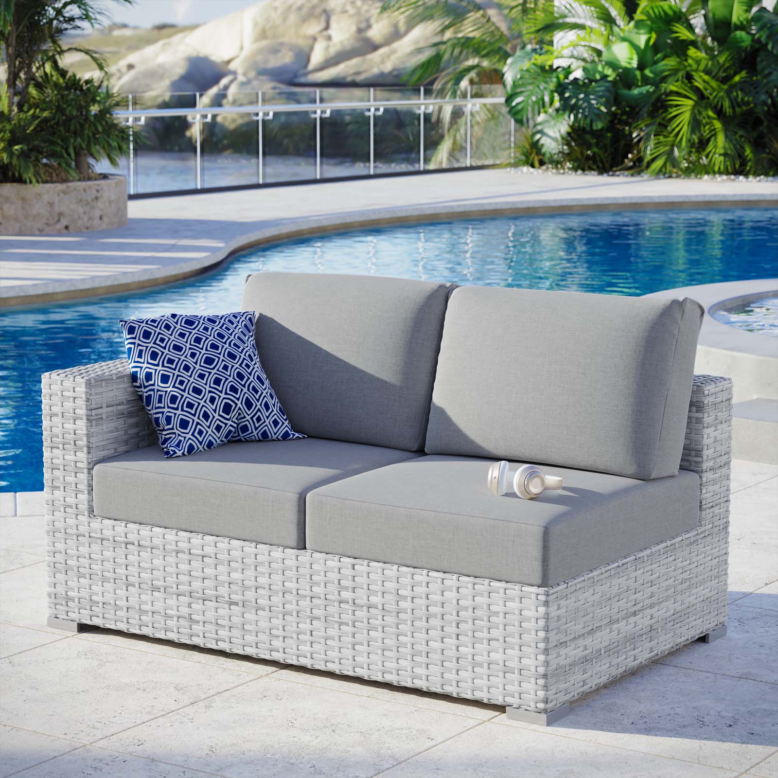 Modway Outdoor Sofas - Convene Outdoor Patio Left-Arm Loveseat Light Gray