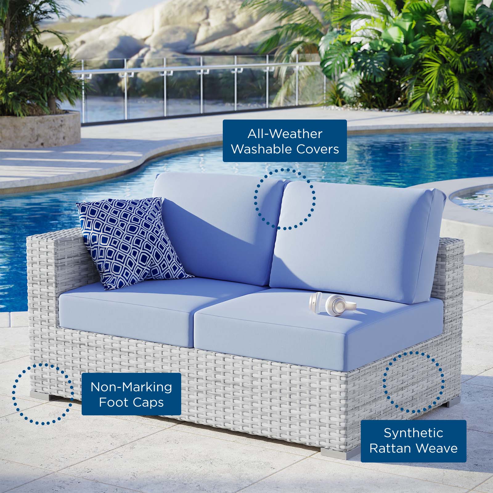 Modway Outdoor Sofas - Convene Outdoor Patio Left-Arm Loveseat Light Gray Light Blue