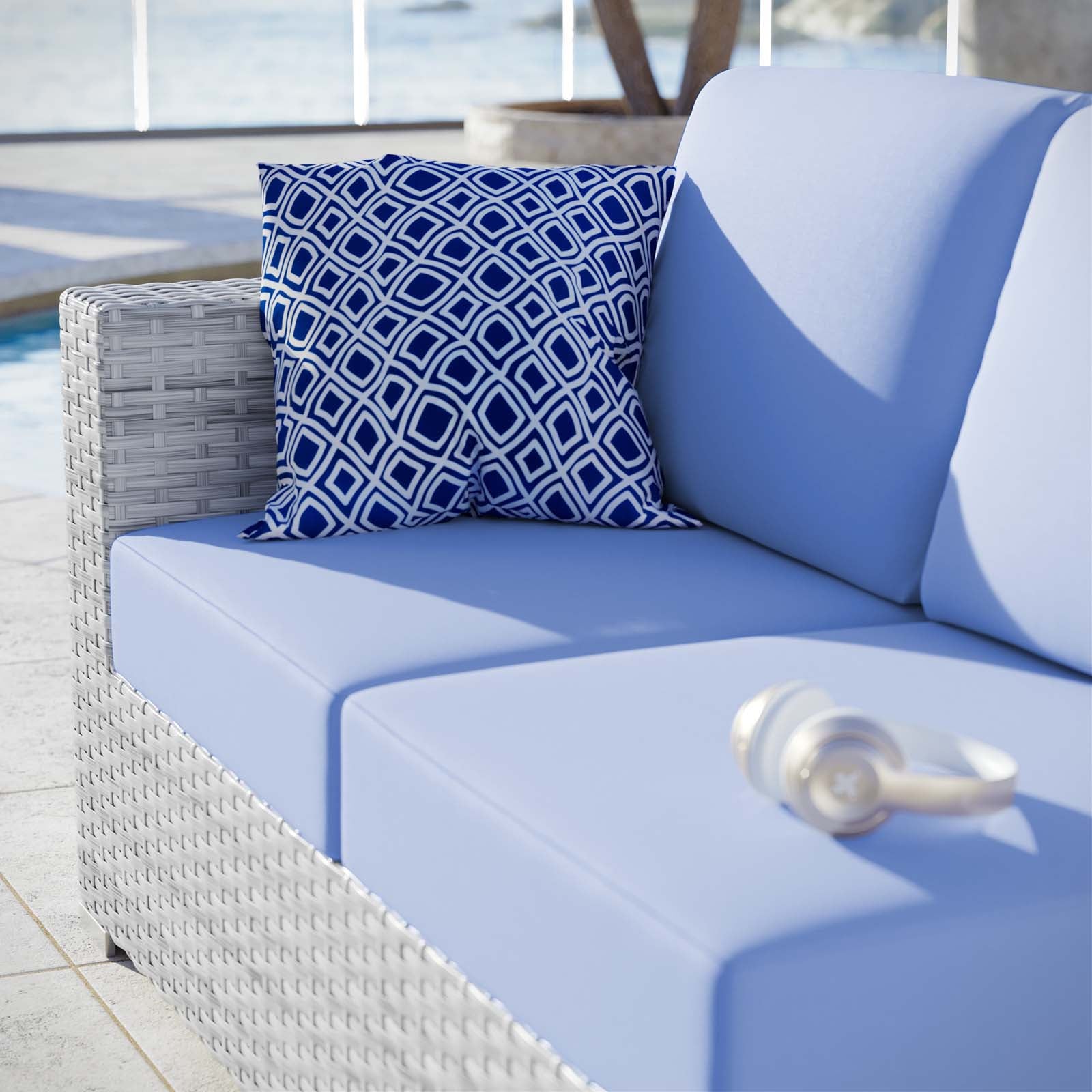 Modway Outdoor Sofas - Convene Outdoor Patio Left-Arm Loveseat Light Gray Light Blue