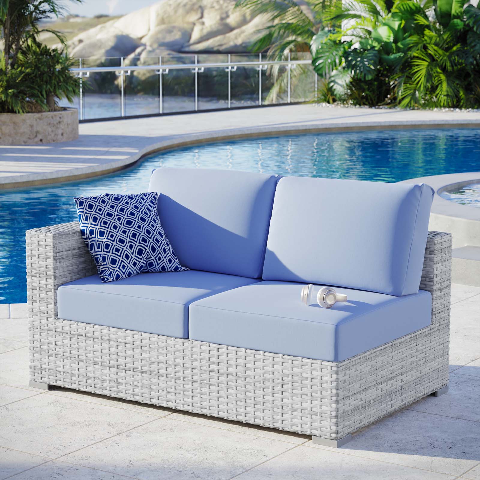 Modway Outdoor Sofas - Convene Outdoor Patio Left-Arm Loveseat Light Gray Light Blue