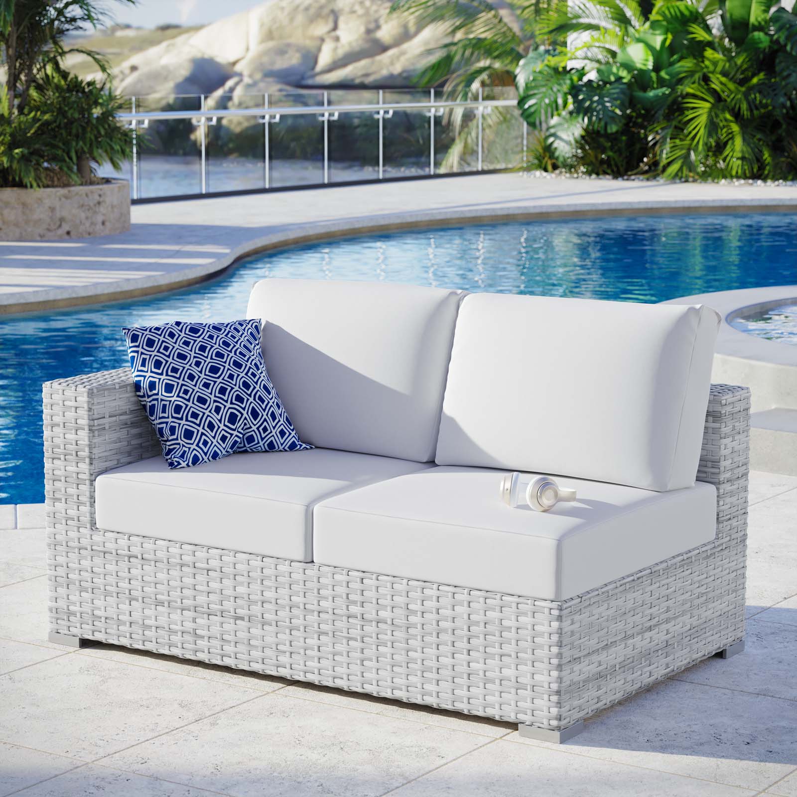Modway Outdoor Sofas - Convene Outdoor Patio Left-Arm Loveseat Light Gray White