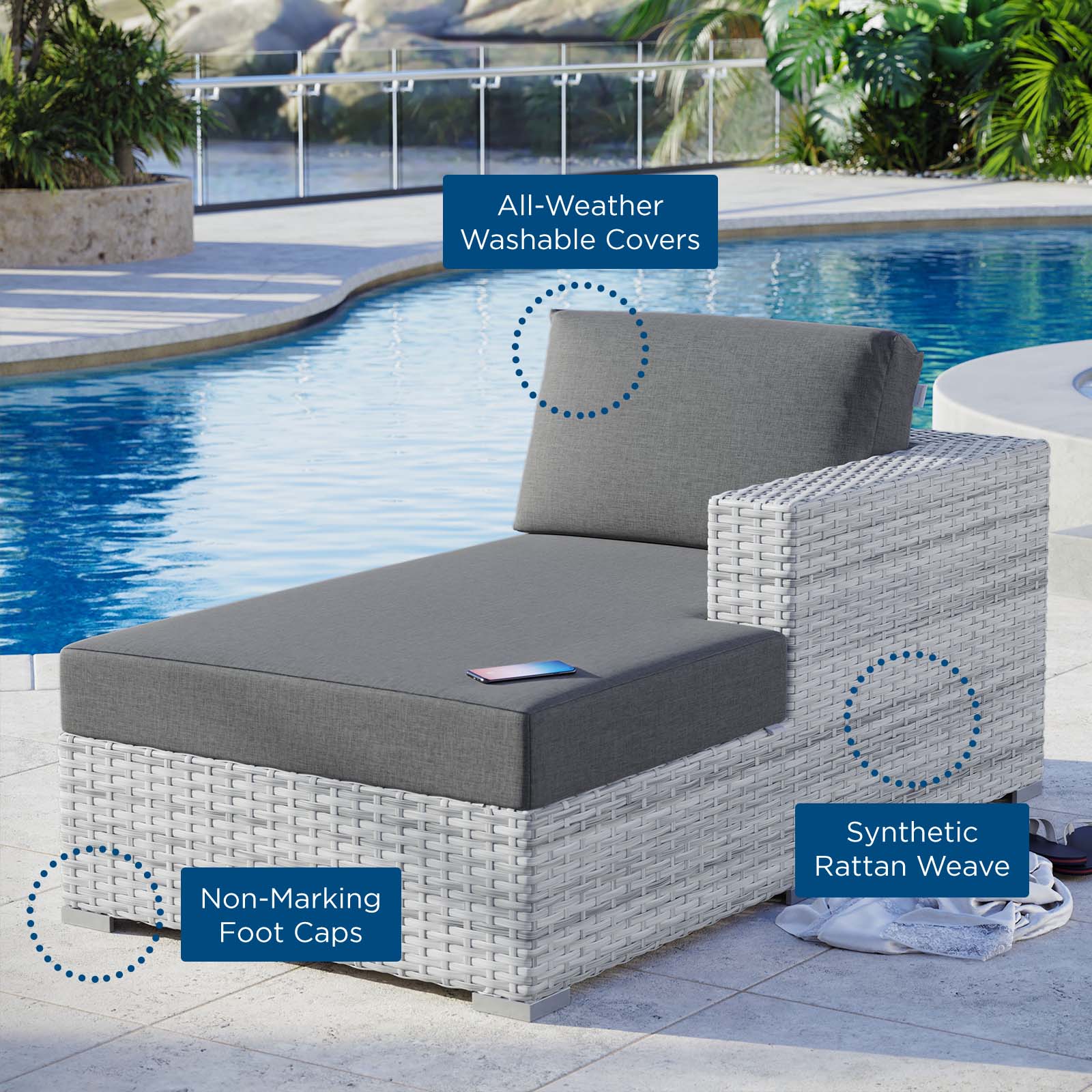 Modway Outdoor Sofas - Convene Outdoor Patio Right Chaise Light Gray Charcoal