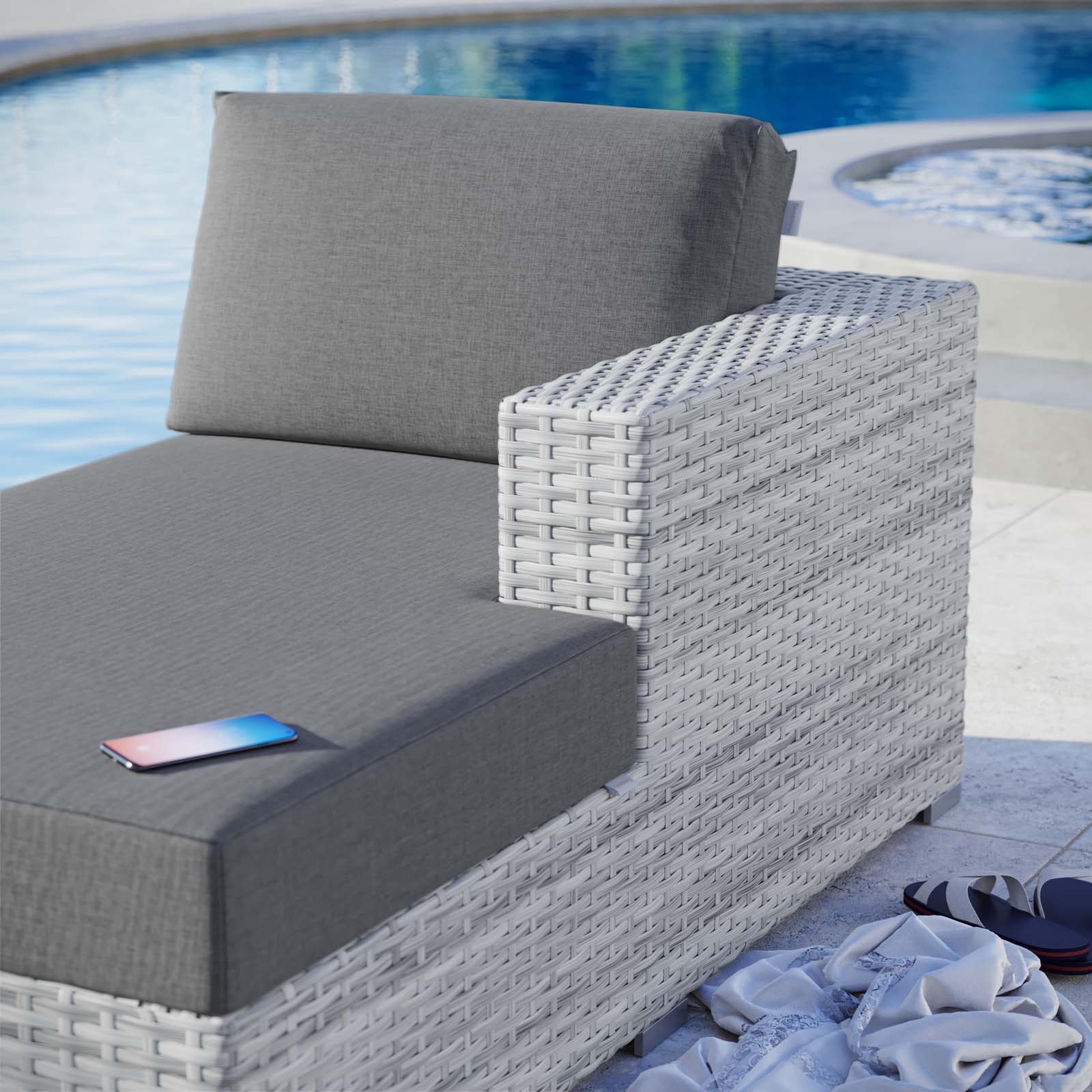 Modway Outdoor Sofas - Convene Outdoor Patio Right Chaise Light Gray Charcoal