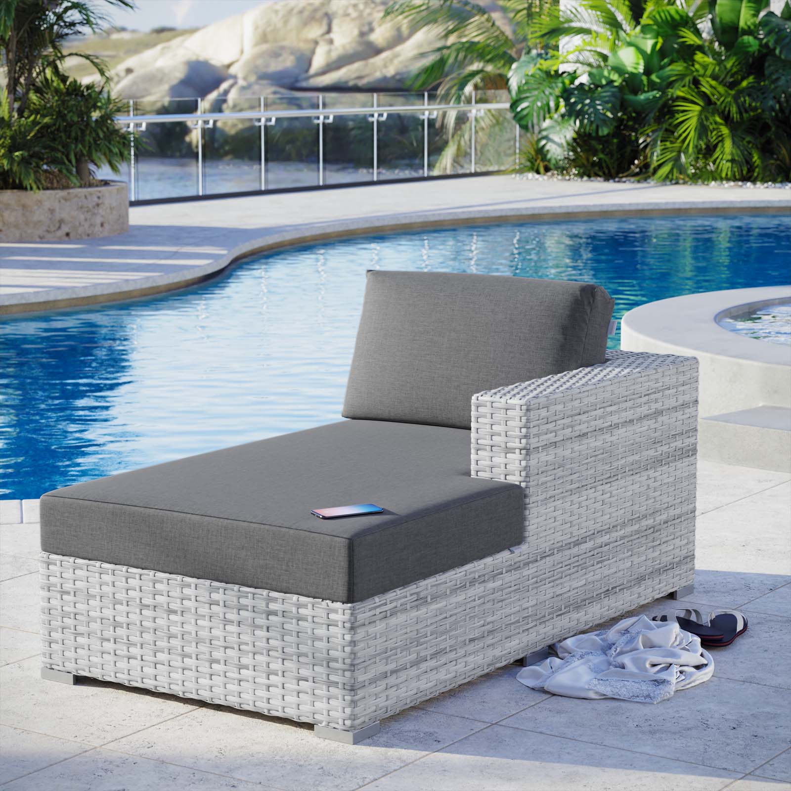 Modway Outdoor Sofas - Convene Outdoor Patio Right Chaise Light Gray Charcoal