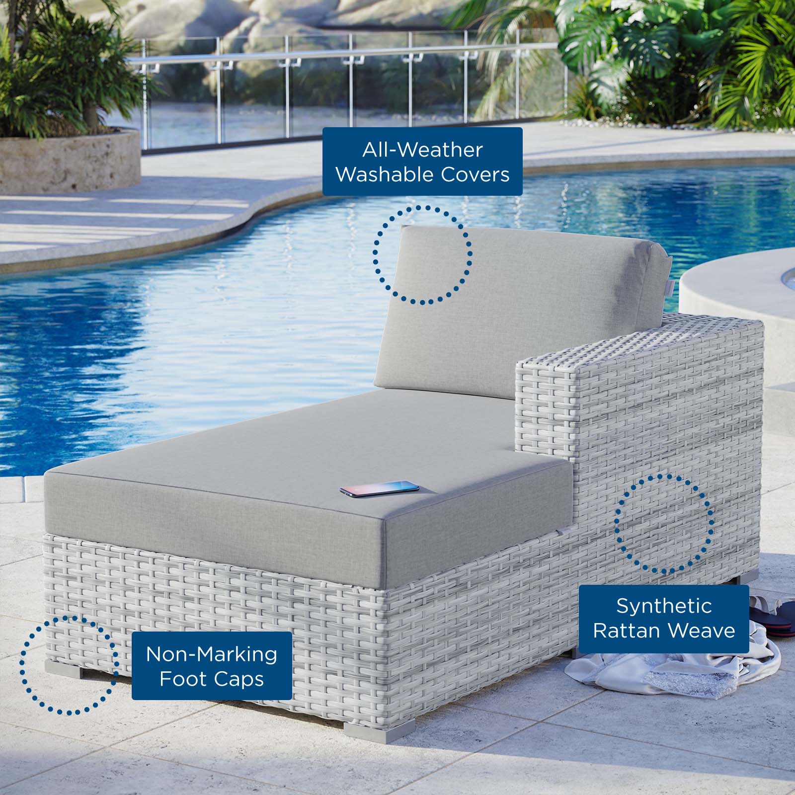 Modway Outdoor Sofas - Convene Outdoor Patio Right Chaise Light Gray