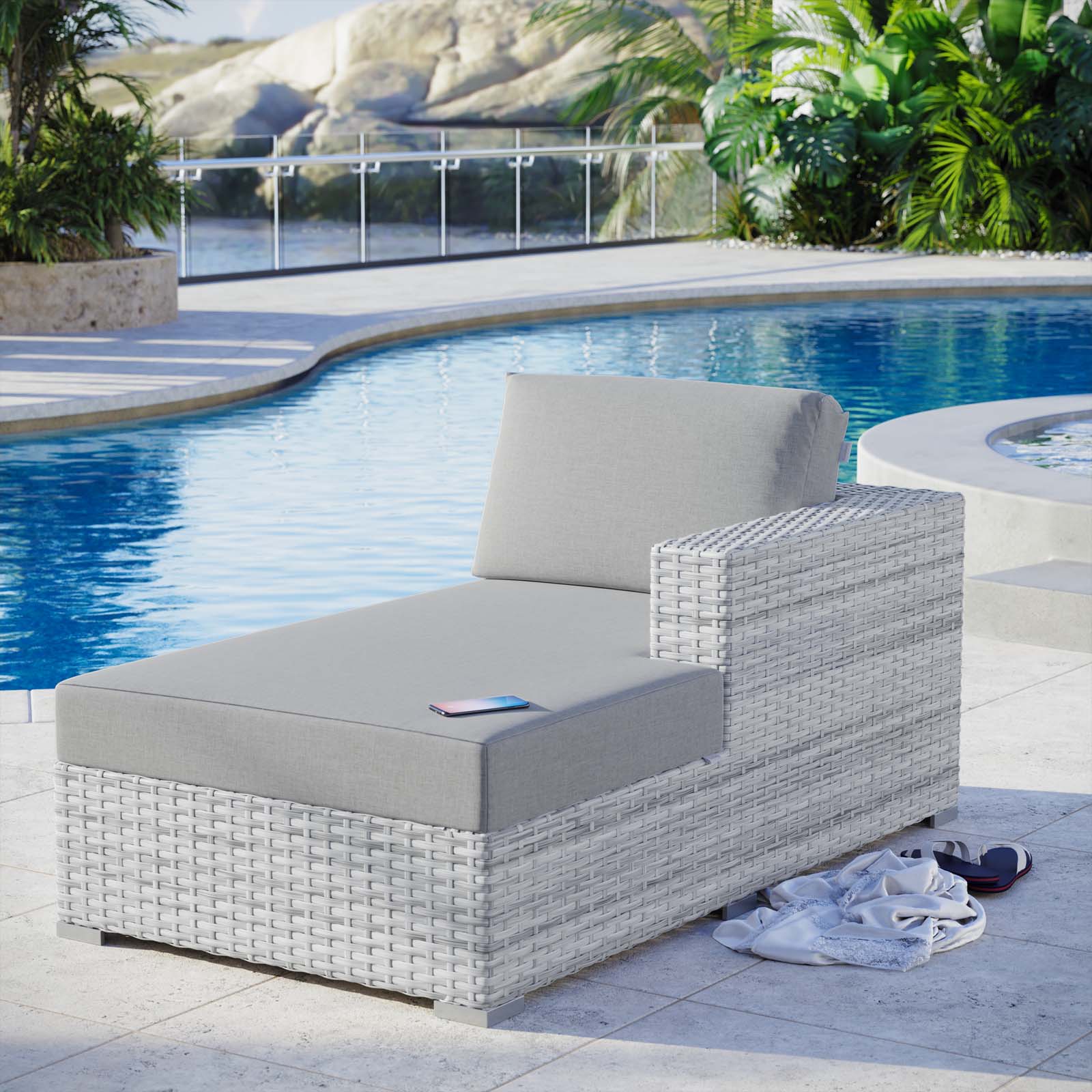 Modway Outdoor Sofas - Convene Outdoor Patio Right Chaise Light Gray