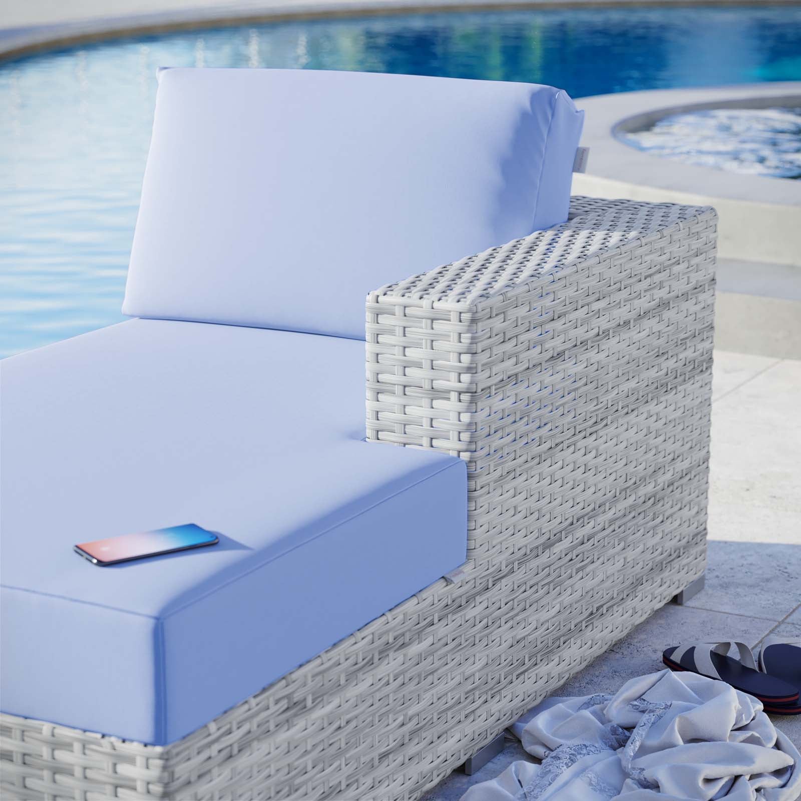 Modway Outdoor Sofas - Convene Outdoor Patio Right Chaise Light Gray Light Blue