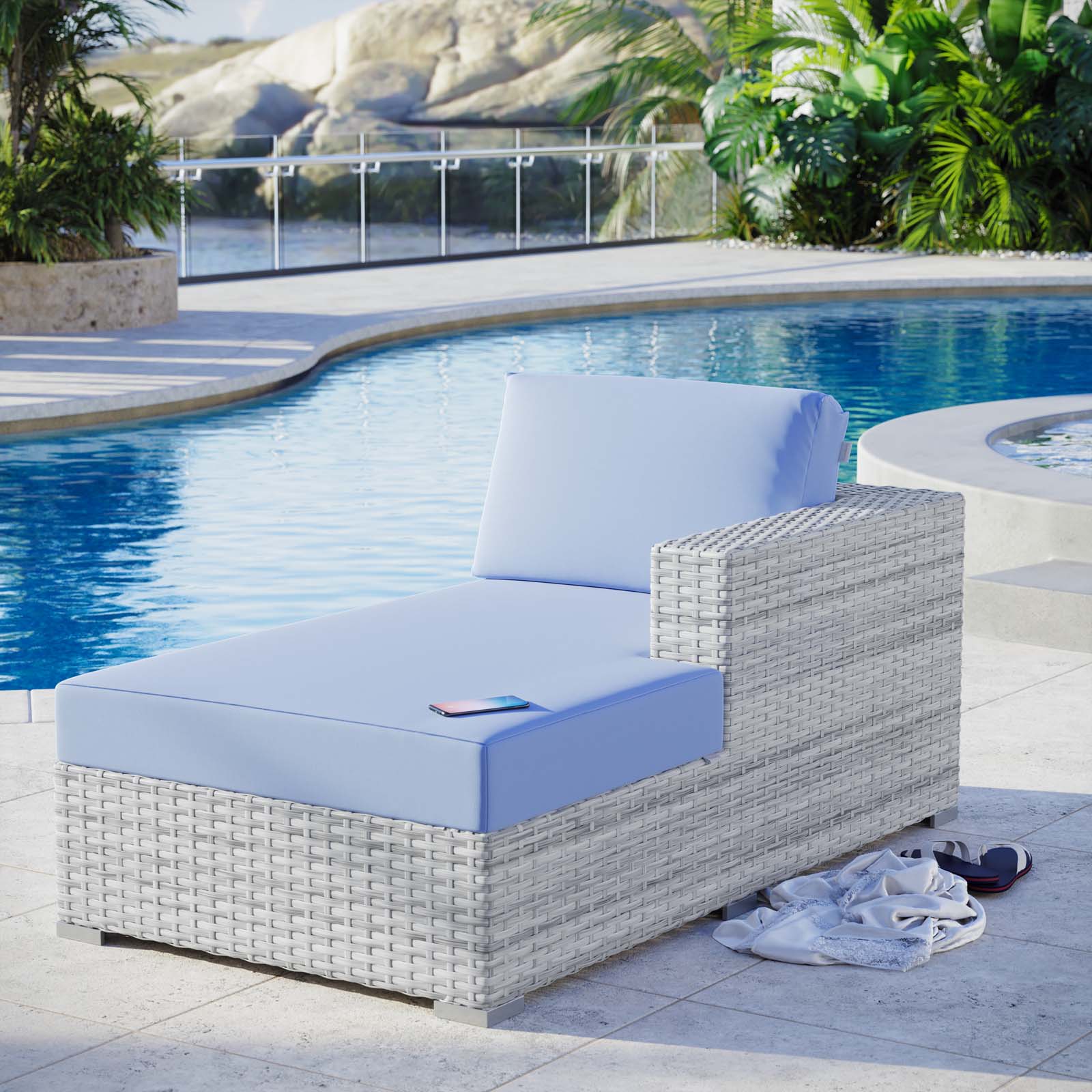 Modway Outdoor Sofas - Convene Outdoor Patio Right Chaise Light Gray Light Blue