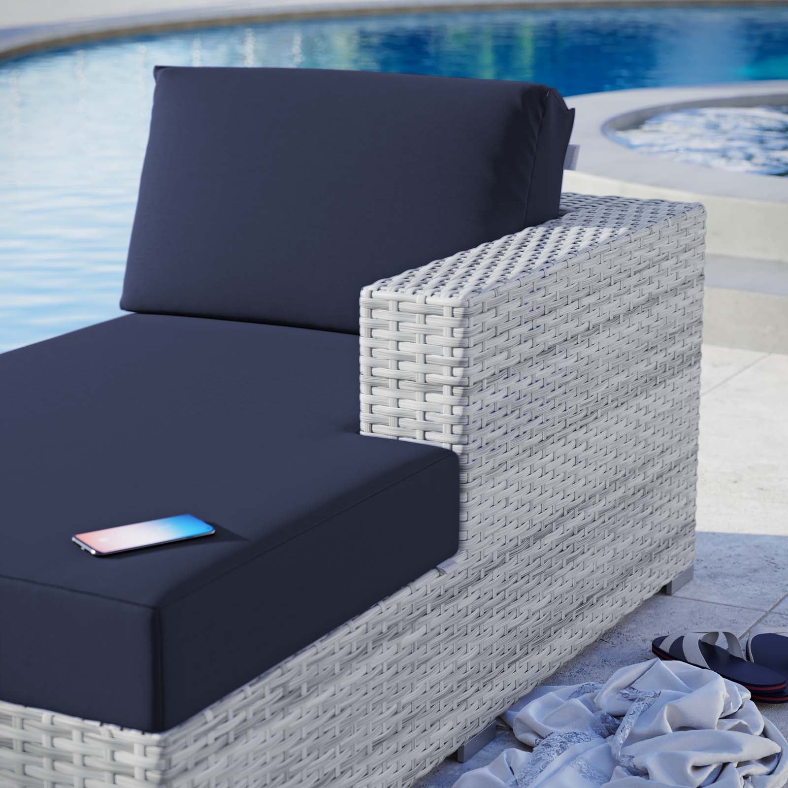 Modway Outdoor Sofas - Convene Outdoor Patio Right Chaise Light Gray Navy