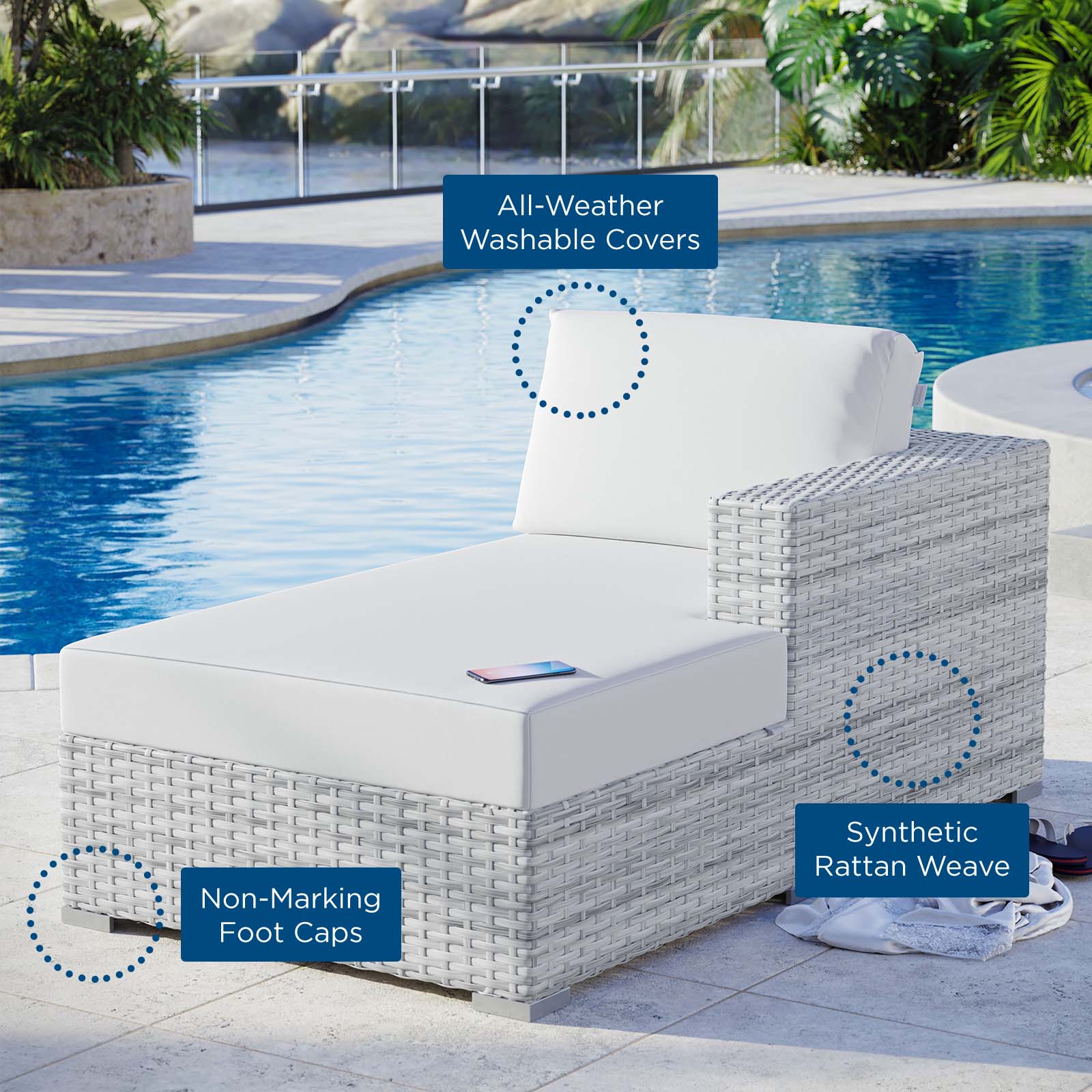 Modway Outdoor Sofas - Convene Outdoor Patio Right Chaise Light Gray White