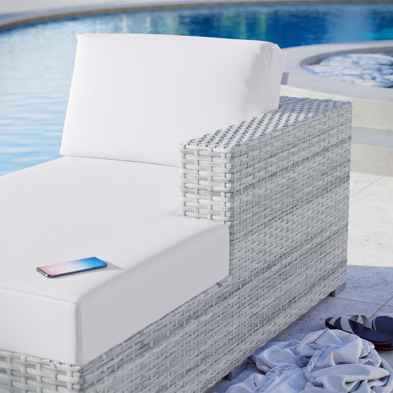 Modway Outdoor Sofas - Convene Outdoor Patio Right Chaise Light Gray White