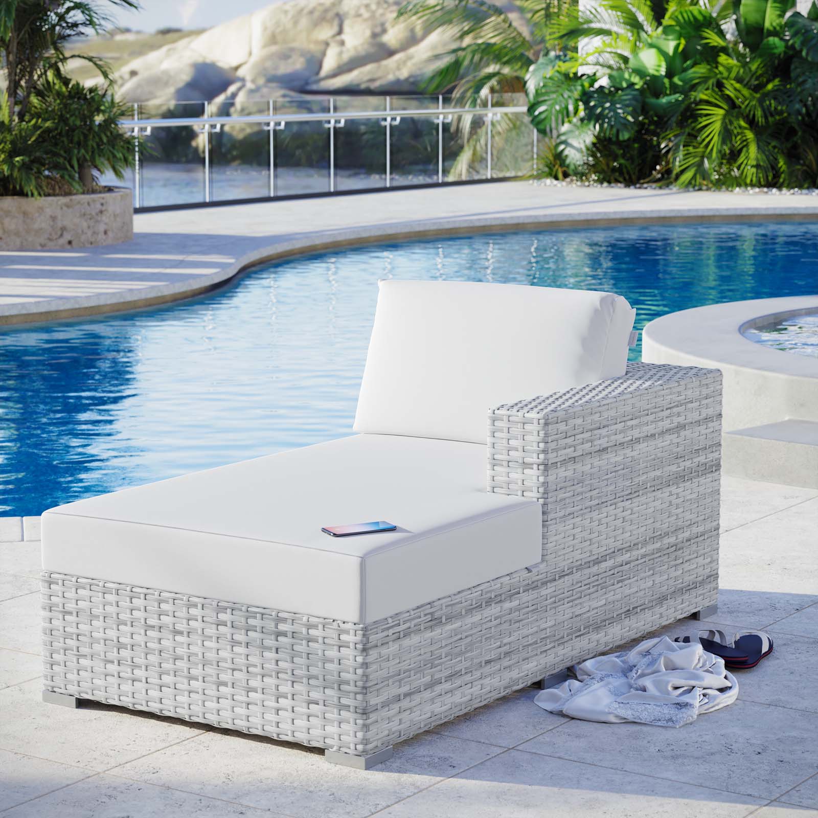 Modway Outdoor Sofas - Convene Outdoor Patio Right Chaise Light Gray White