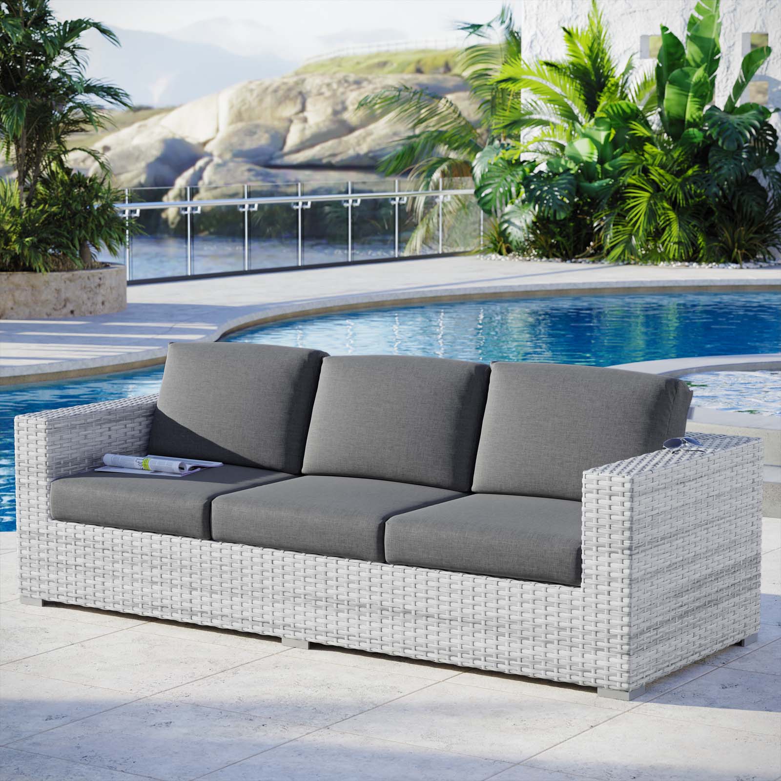 Modway Outdoor Sofas - Convene Outdoor Patio Sofa Light Gray Charcoal