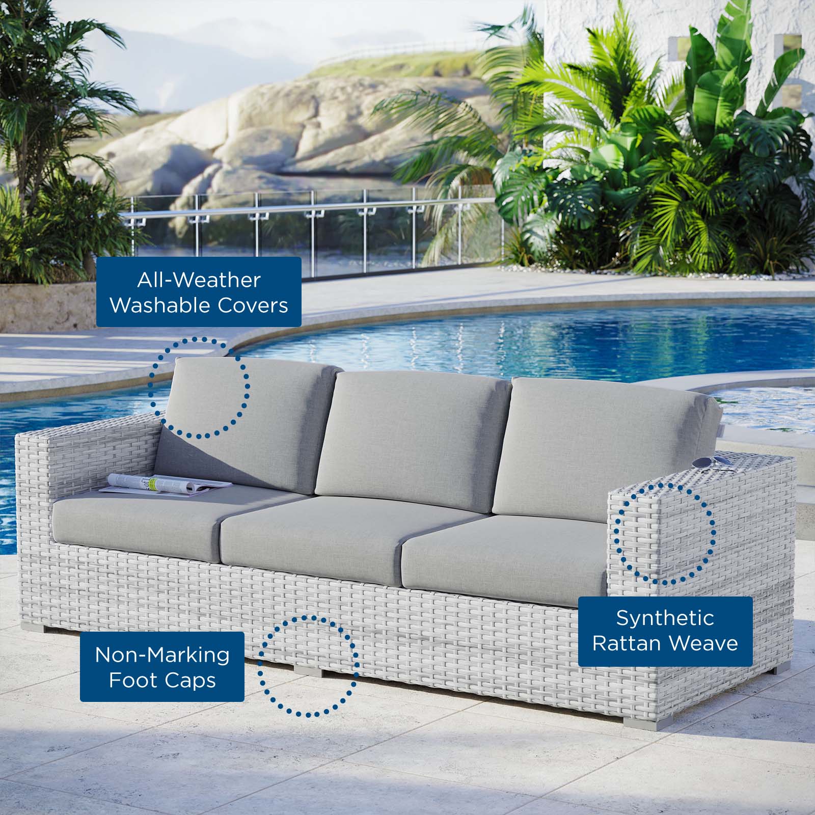 Modway Outdoor Sofas - Convene-Outdoor-Patio-Sofa-Light-Gray-Gray