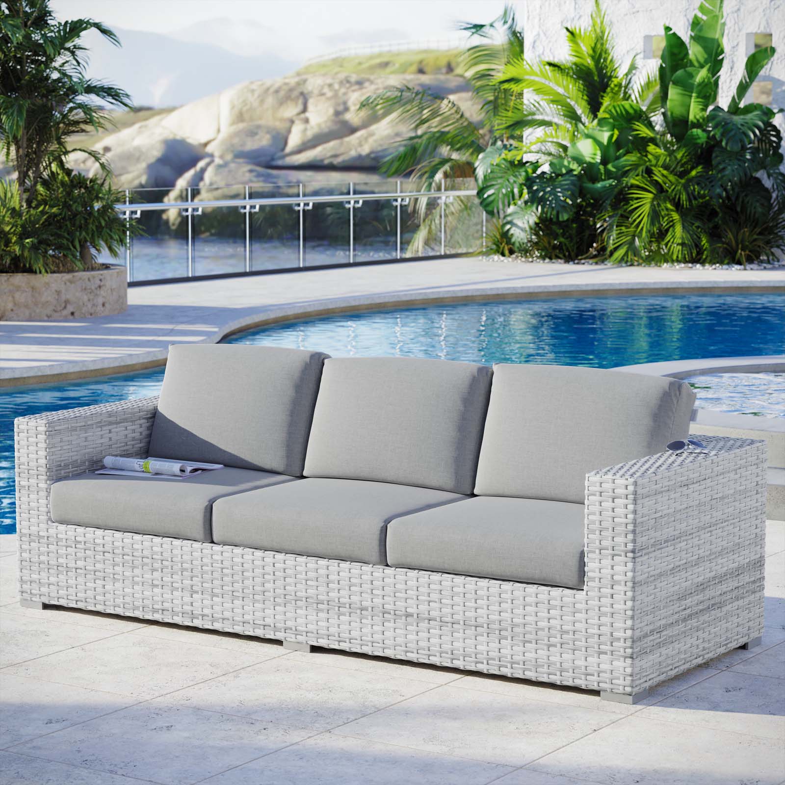 Modway Outdoor Sofas - Convene-Outdoor-Patio-Sofa-Light-Gray-Gray