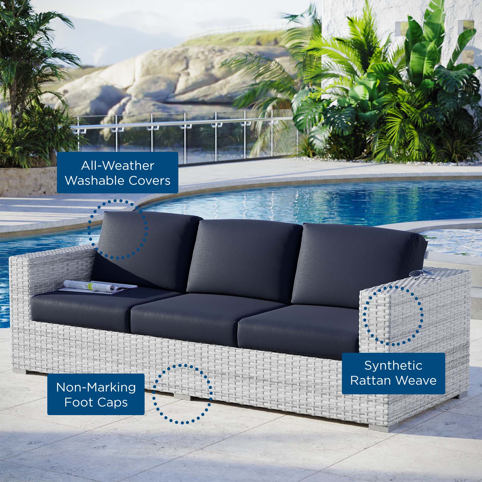 Modway Outdoor Sofas - Convene Outdoor Patio Sofa Light Gray Navy