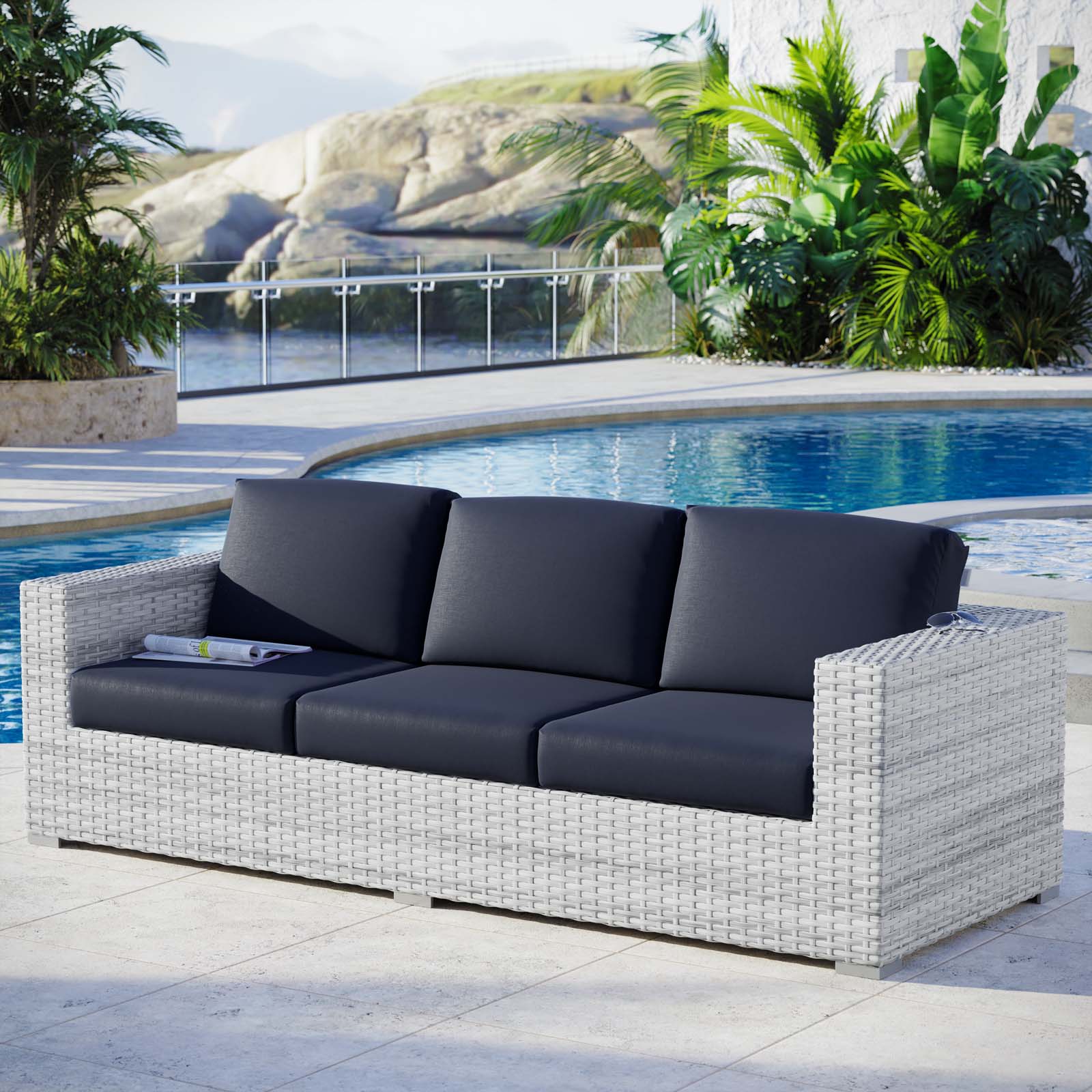 Modway Outdoor Sofas - Convene Outdoor Patio Sofa Light Gray Navy