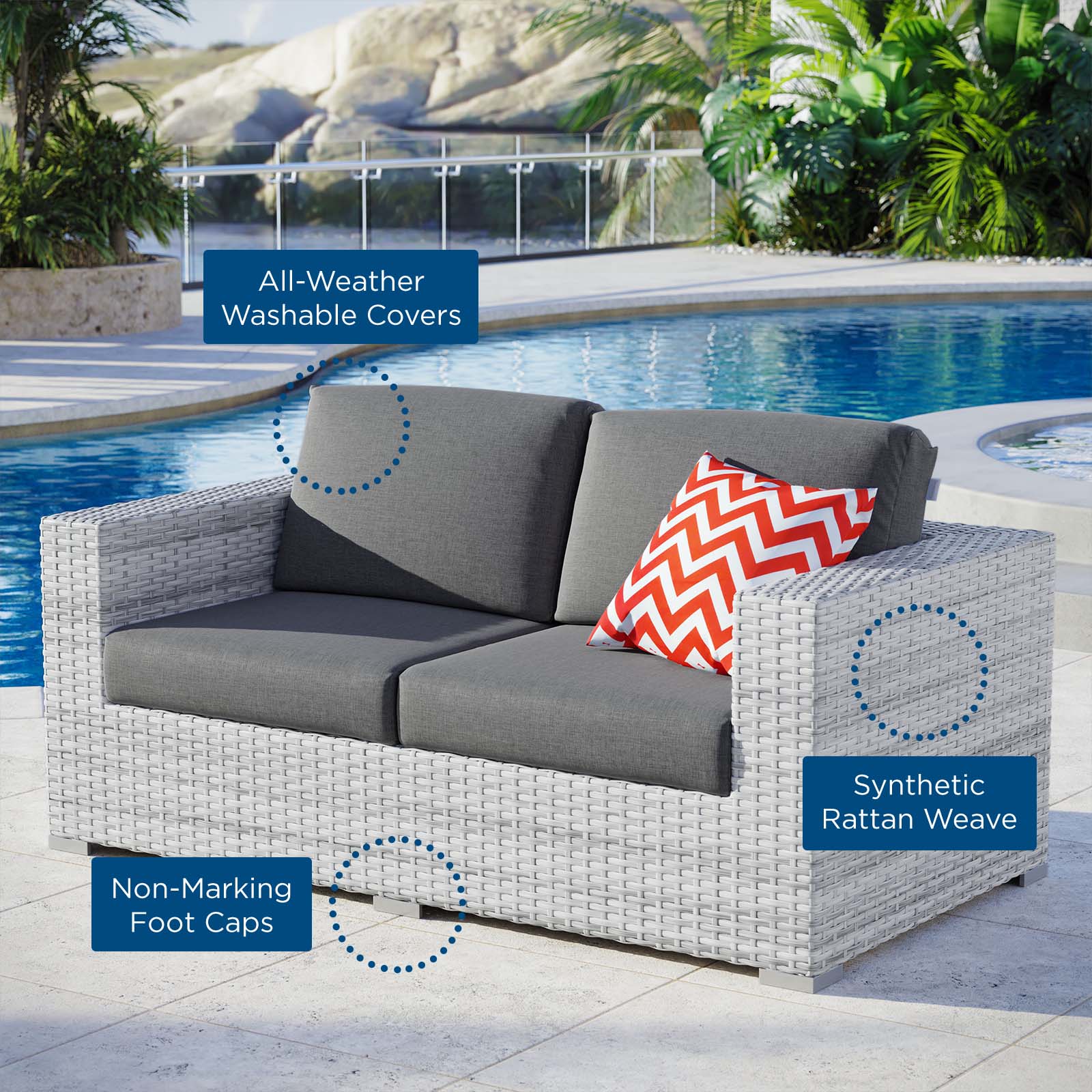 Modway Outdoor Sofas - Convene Outdoor Patio Loveseat Light Gray Charcoal