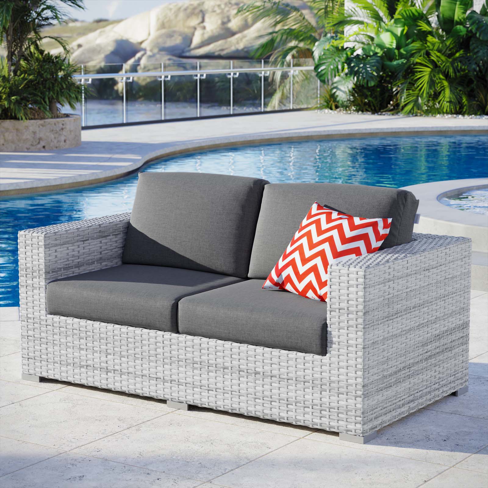 Modway Outdoor Sofas - Convene Outdoor Patio Loveseat Light Gray Charcoal