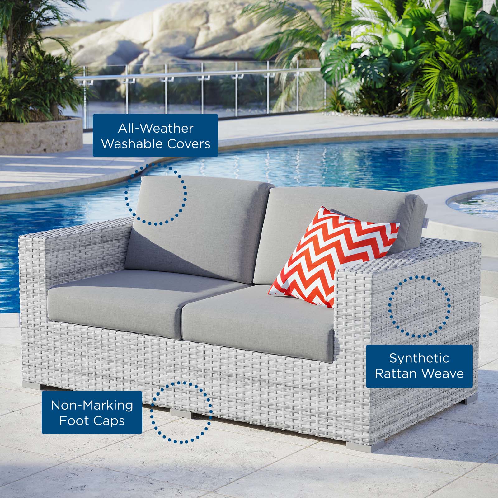 Modway Outdoor Sofas - Convene Outdoor Patio Loveseat Light Gray