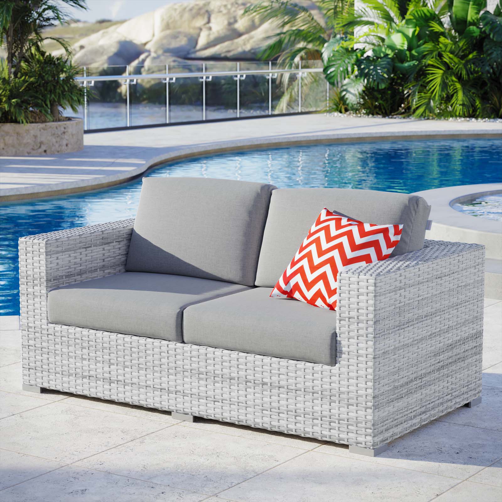 Modway Outdoor Sofas - Convene Outdoor Patio Loveseat Light Gray
