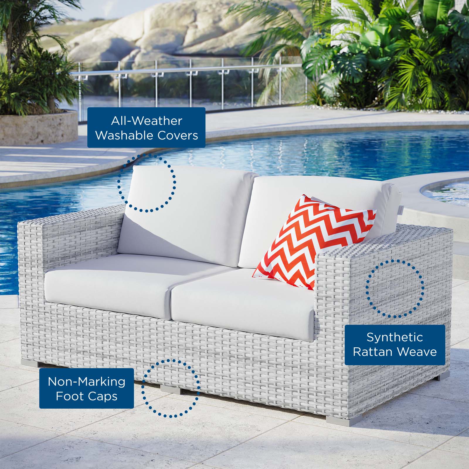 Modway Outdoor Sofas - Convene-Outdoor-Patio-Loveseat-Light-Gray-White