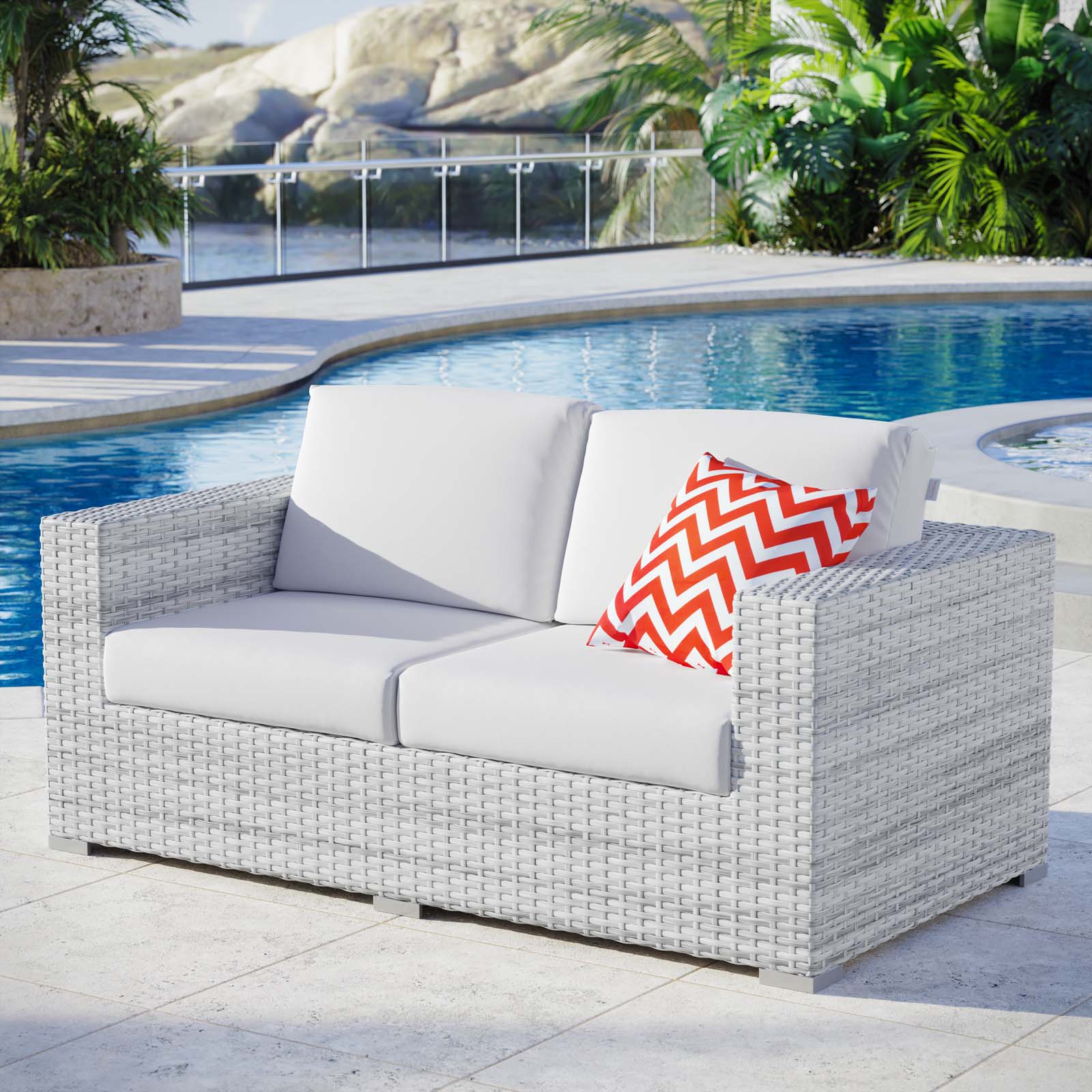 Modway Outdoor Sofas - Convene-Outdoor-Patio-Loveseat-Light-Gray-White