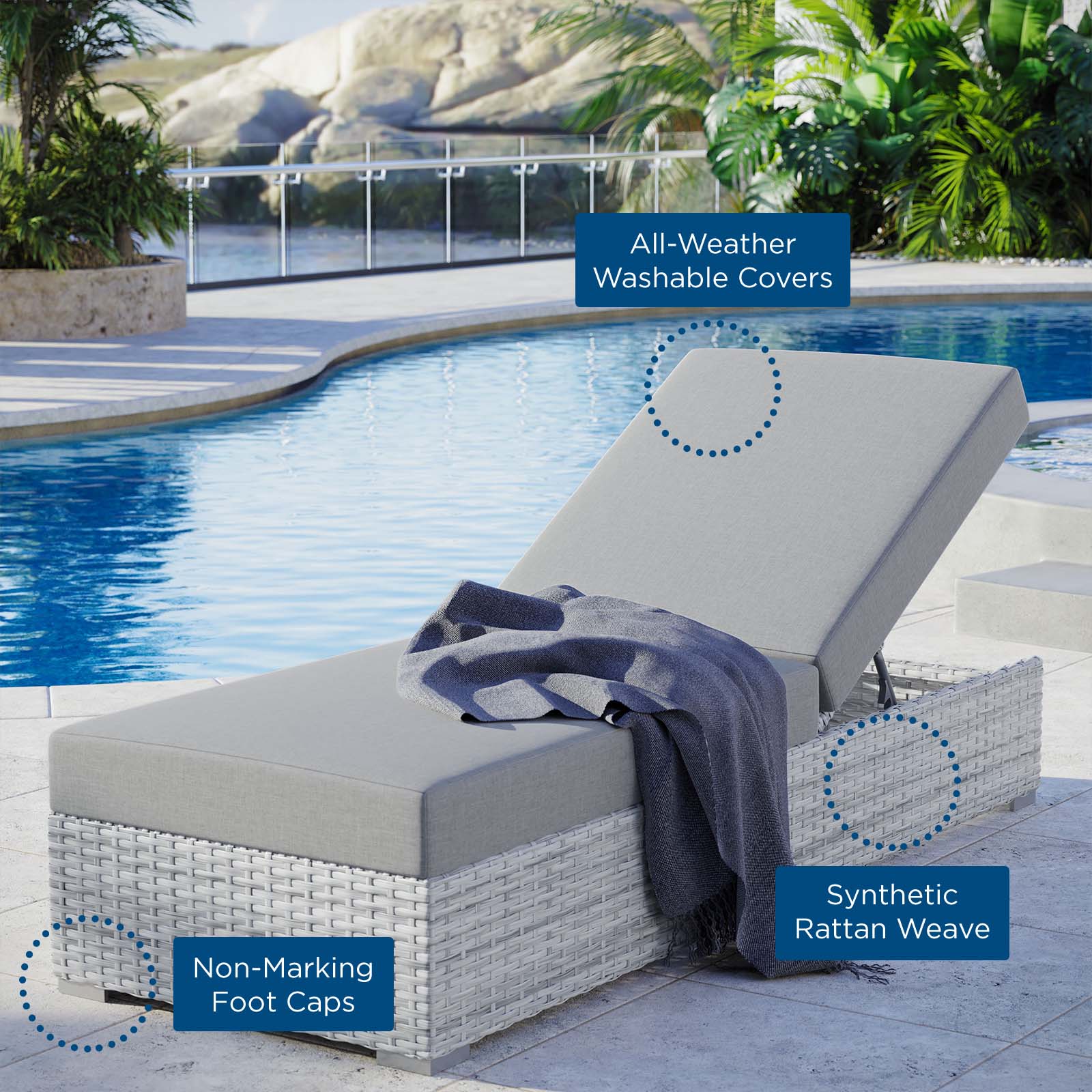 Modway Outdoor Conversation Sets - Convene-Outdoor-Patio-Chaise-Light-Gray-Gray