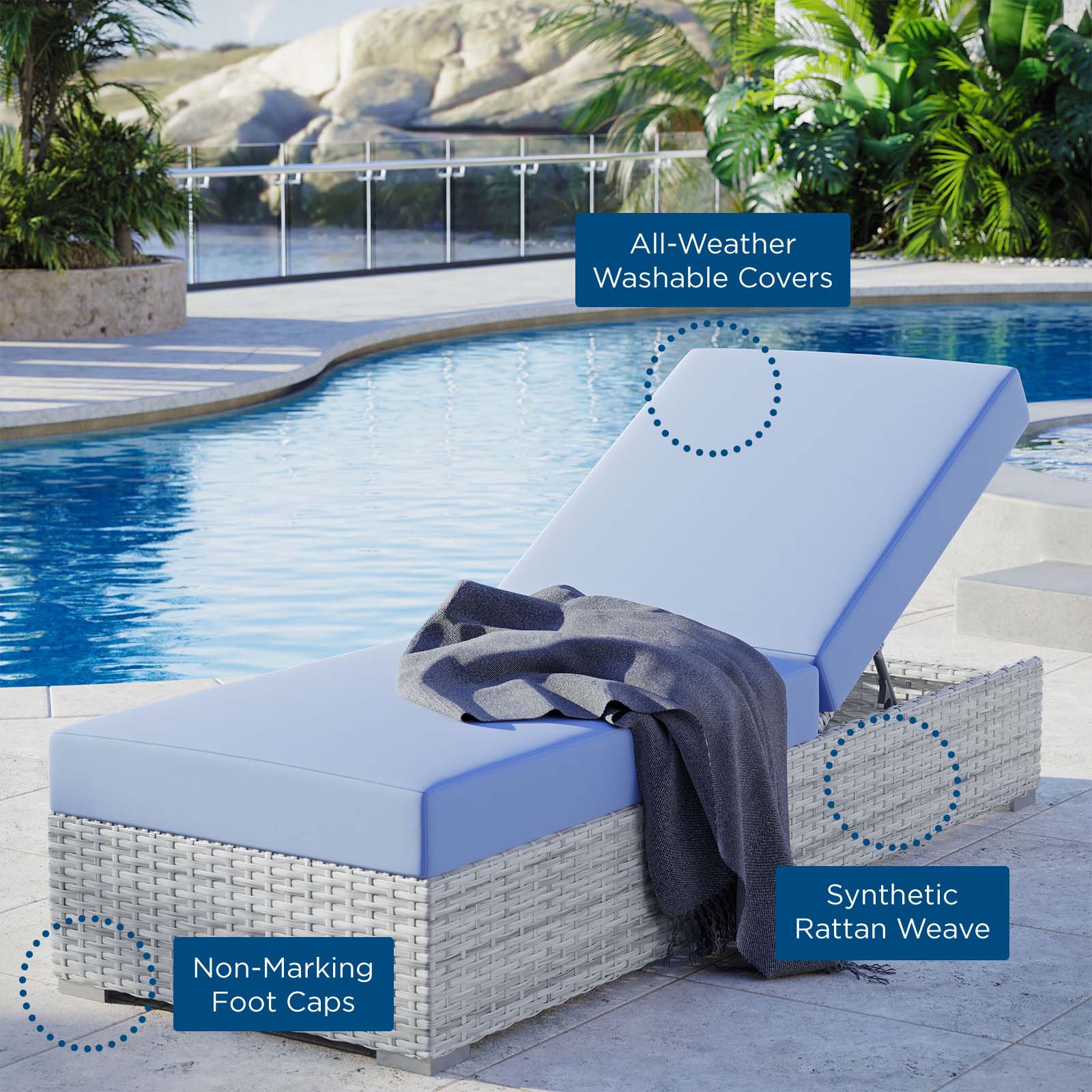 Modway Outdoor Loungers - Convene Outdoor Patio Chaise Light Gray Light Blue