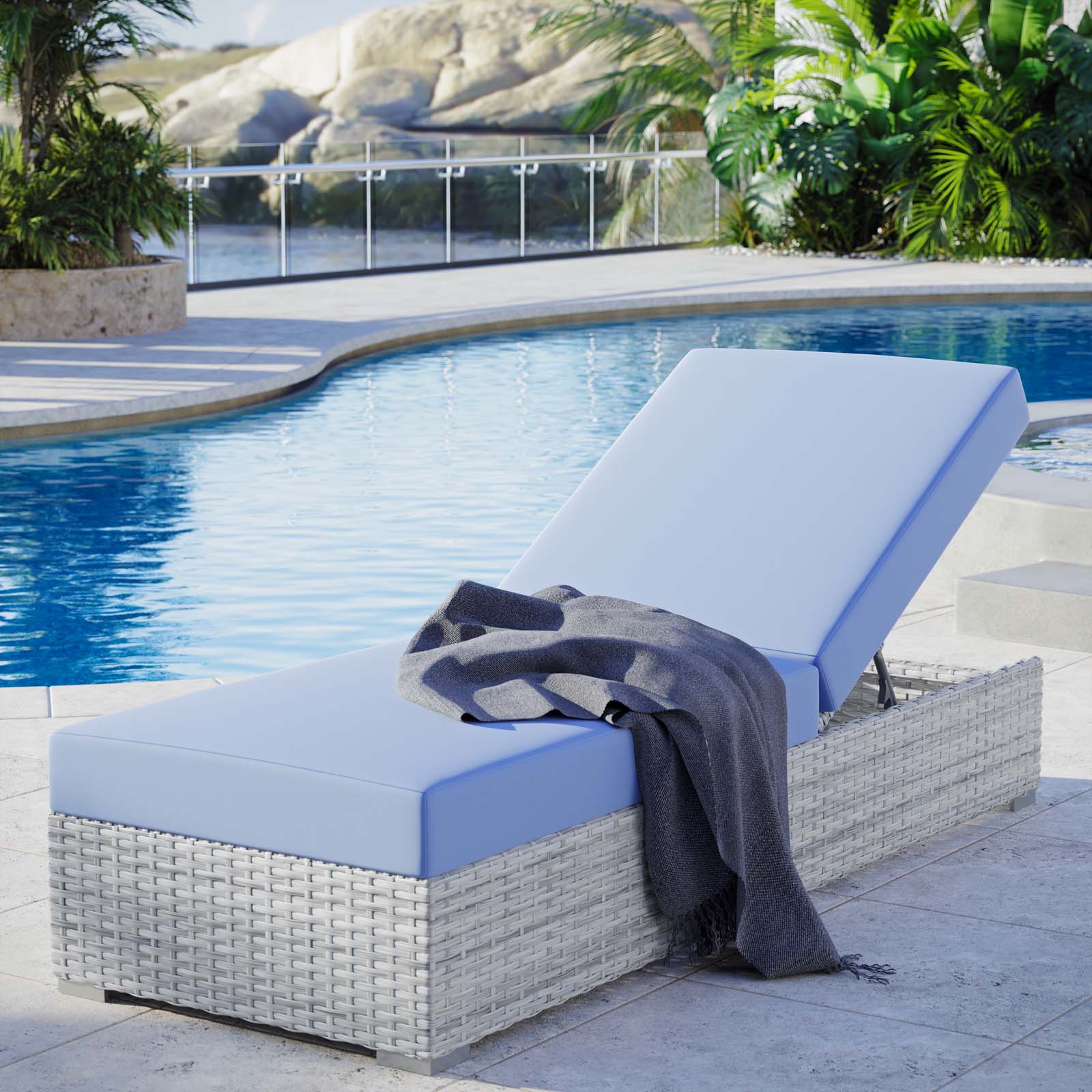 Modway Outdoor Loungers - Convene Outdoor Patio Chaise Light Gray Light Blue