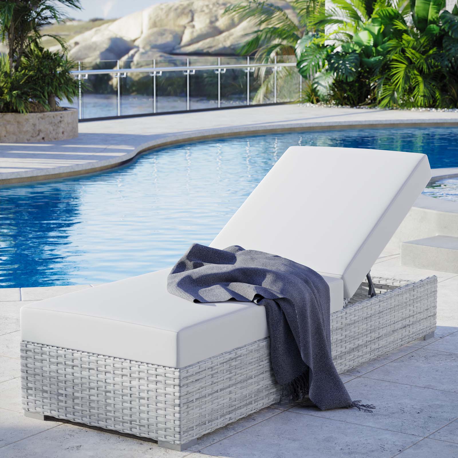 Modway Outdoor Loungers - Convene Outdoor Patio Chaise Light Gray White