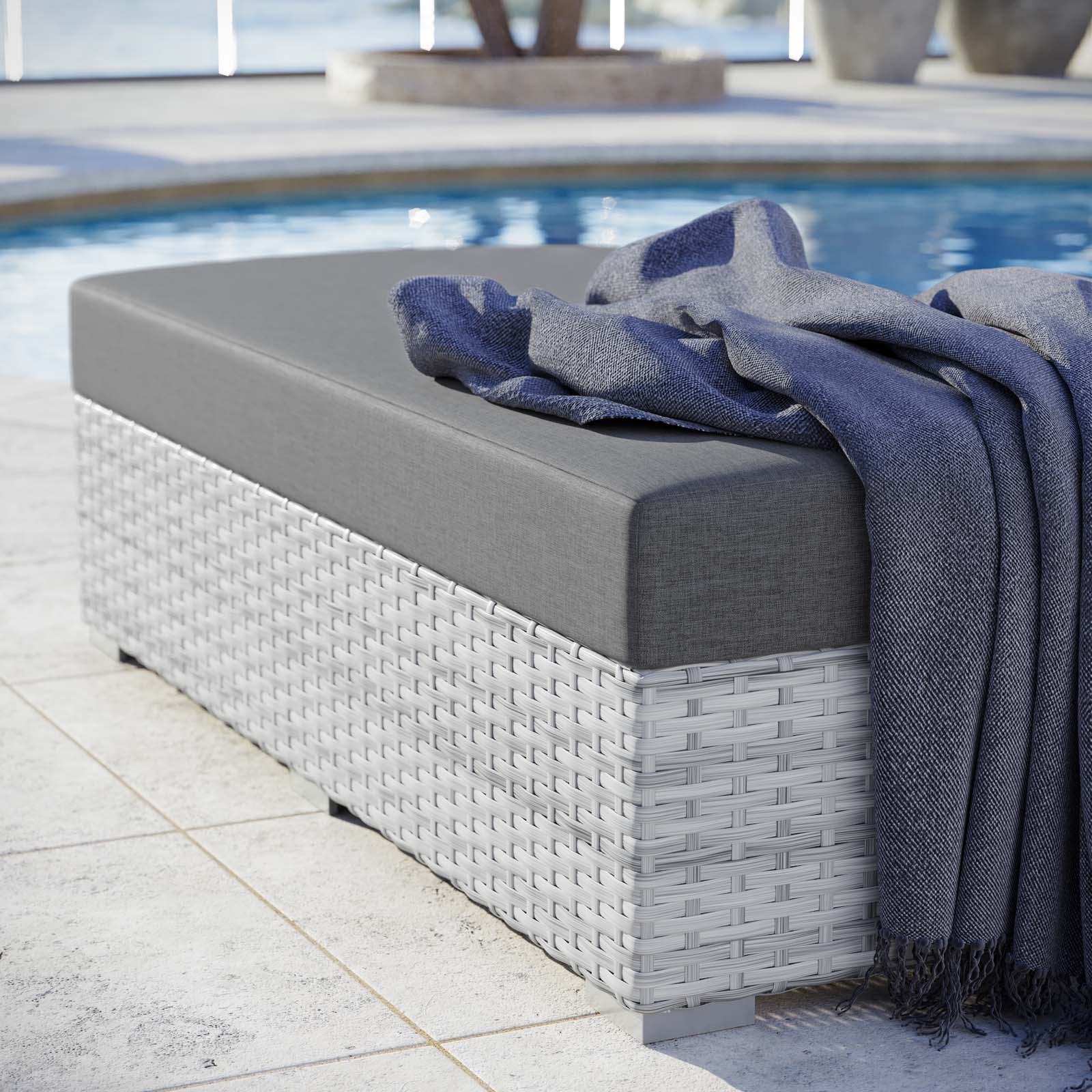 Modway Outdoor Ottomans - Convene Outdoor Patio Rectangular Ottoman Light Gray Charcoal
