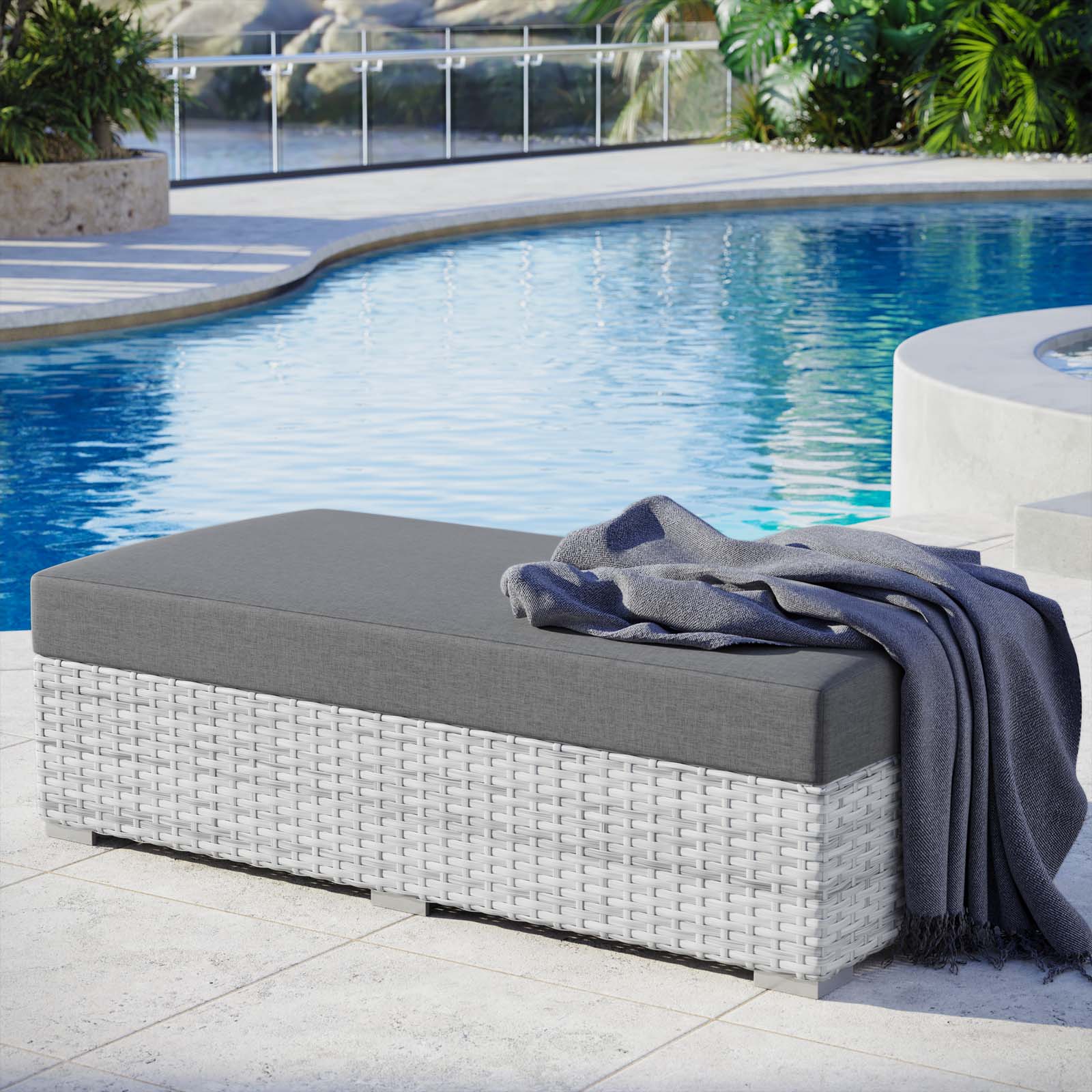 Modway Outdoor Ottomans - Convene Outdoor Patio Rectangular Ottoman Light Gray Charcoal