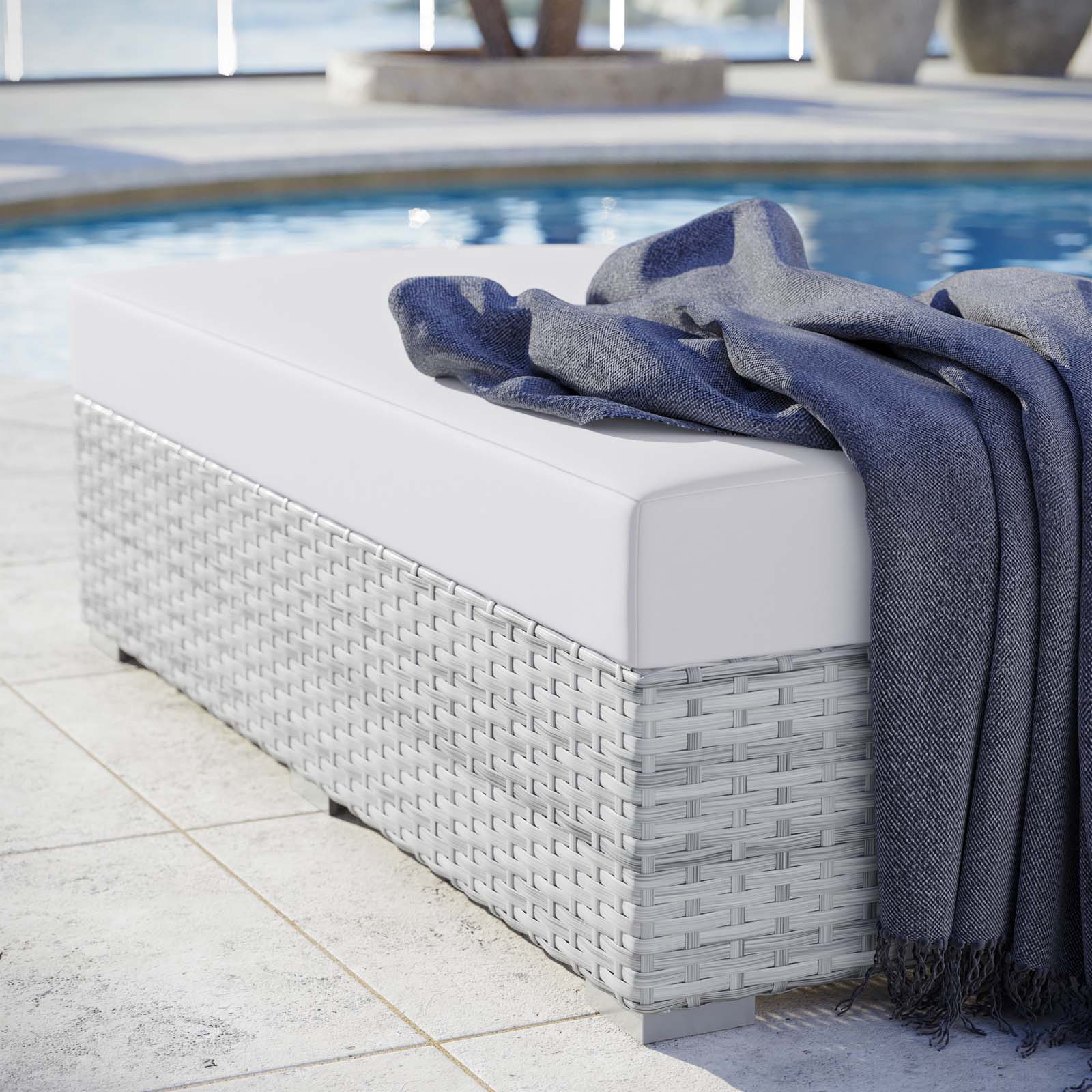 Modway Outdoor Ottomans - Convene Outdoor Patio Rectangular Ottoman Light Gray White