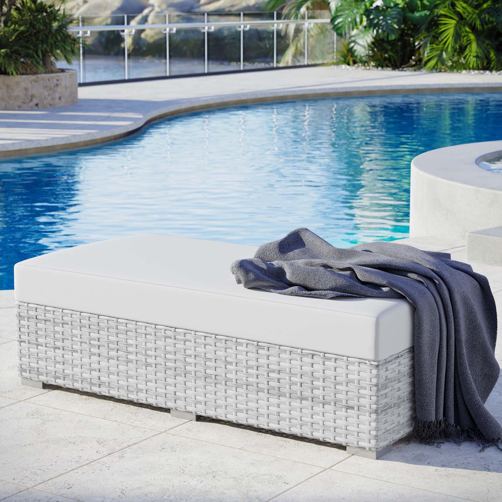 Modway Outdoor Ottomans - Convene Outdoor Patio Rectangular Ottoman Light Gray White