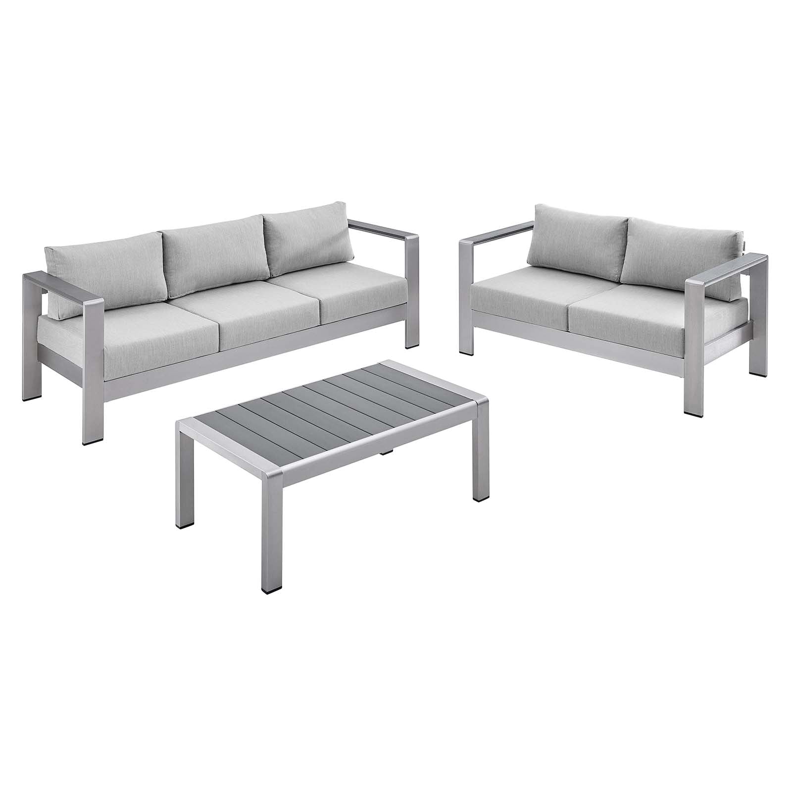 Modway Outdoor Conversation Sets - Shore Sunbrella Fabric Outdoor Patio Aluminum 3 Piece Set Silver Gray 133"