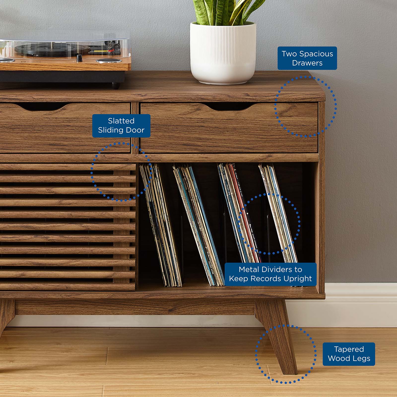 Modway Side & End Tables - Render Vinyl Record Display Stand Walnut