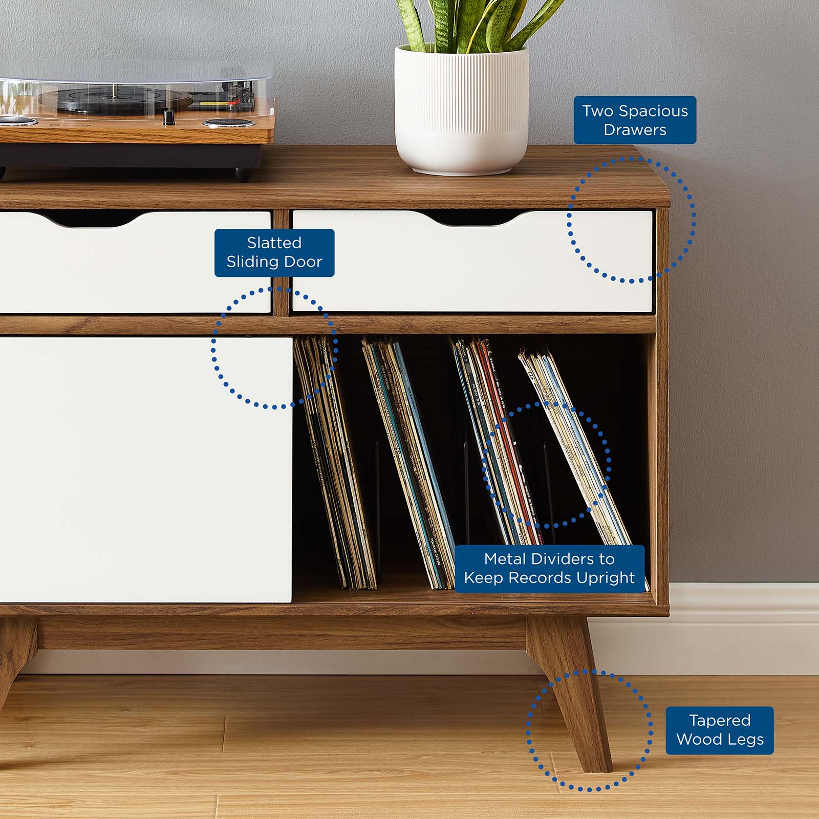 Modway TV & Media Units - Envision Vinyl Record 27.5 " H Display Stand Walnut White