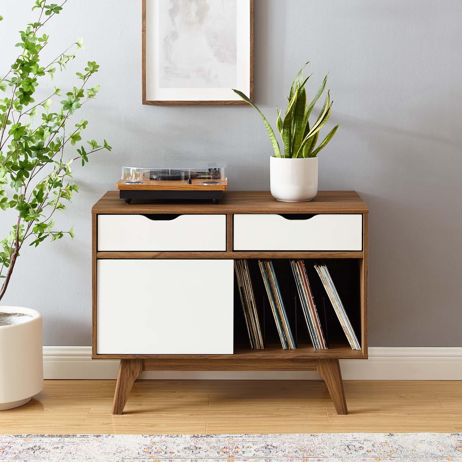 Modway TV & Media Units - Envision Vinyl Record 27.5 " H Display Stand Walnut White