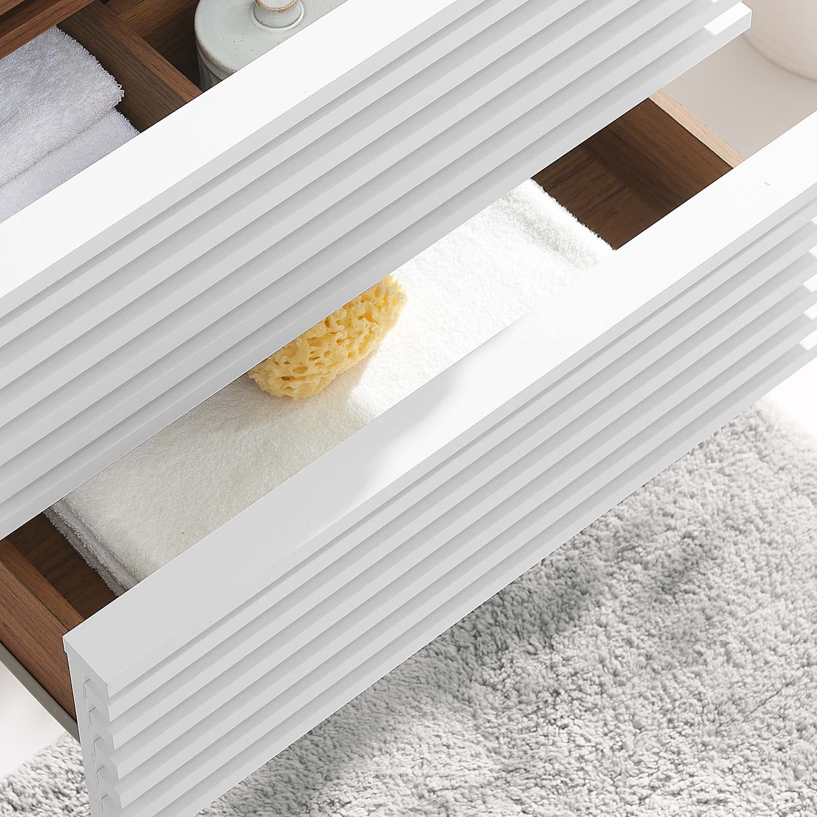 Modway Bathroom Vanity - Render 24" Wall-Mount Bathroom Vanity Cabinet White Walnut