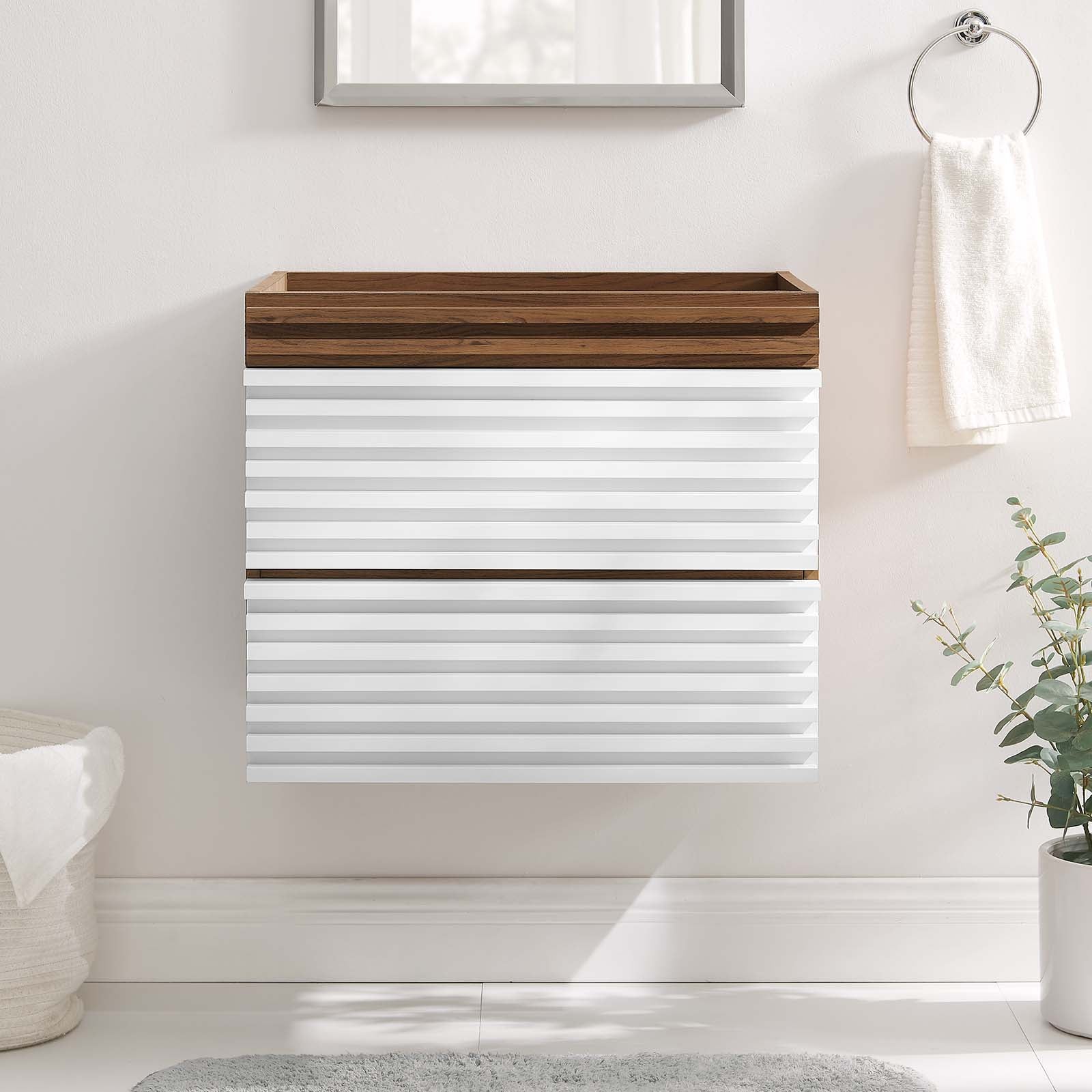 Modway Bathroom Vanity - Render 24" Wall-Mount Bathroom Vanity Cabinet White Walnut