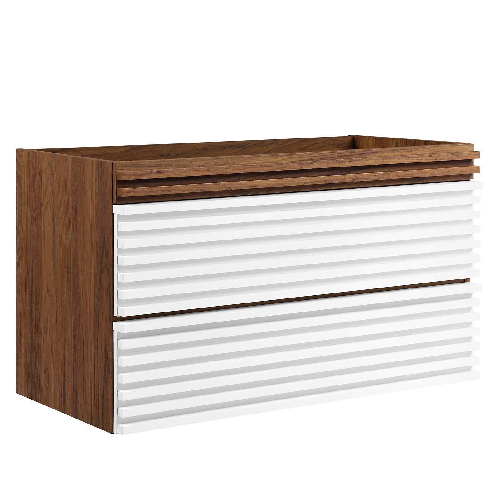 Modway Bathroom Vanity - Render 36" Wall-Mount Bathroom Vanity Cabinet White Walnut