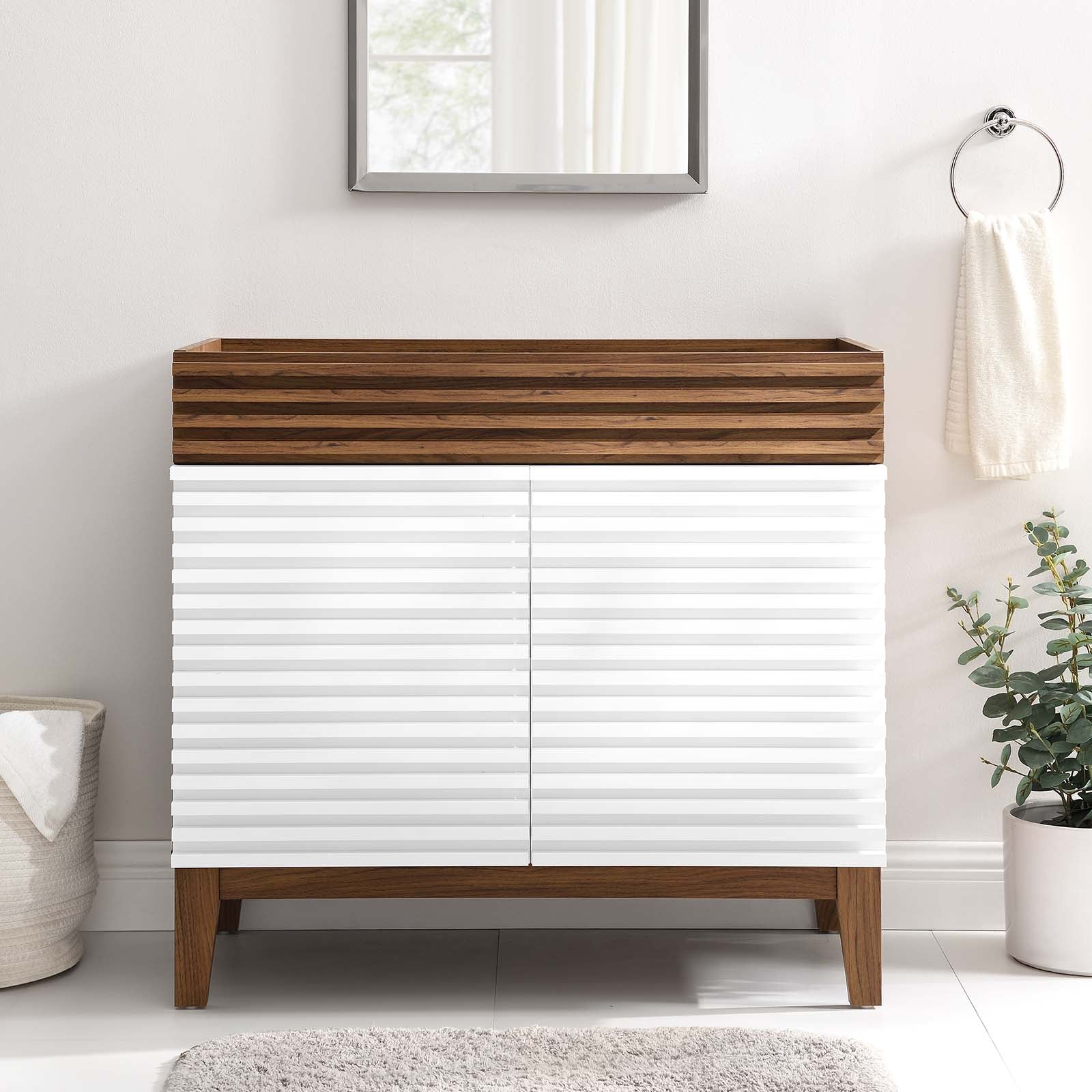 Modway Bathroom Vanity - Render 36" Bathroom Vanity Cabinet White Walnut