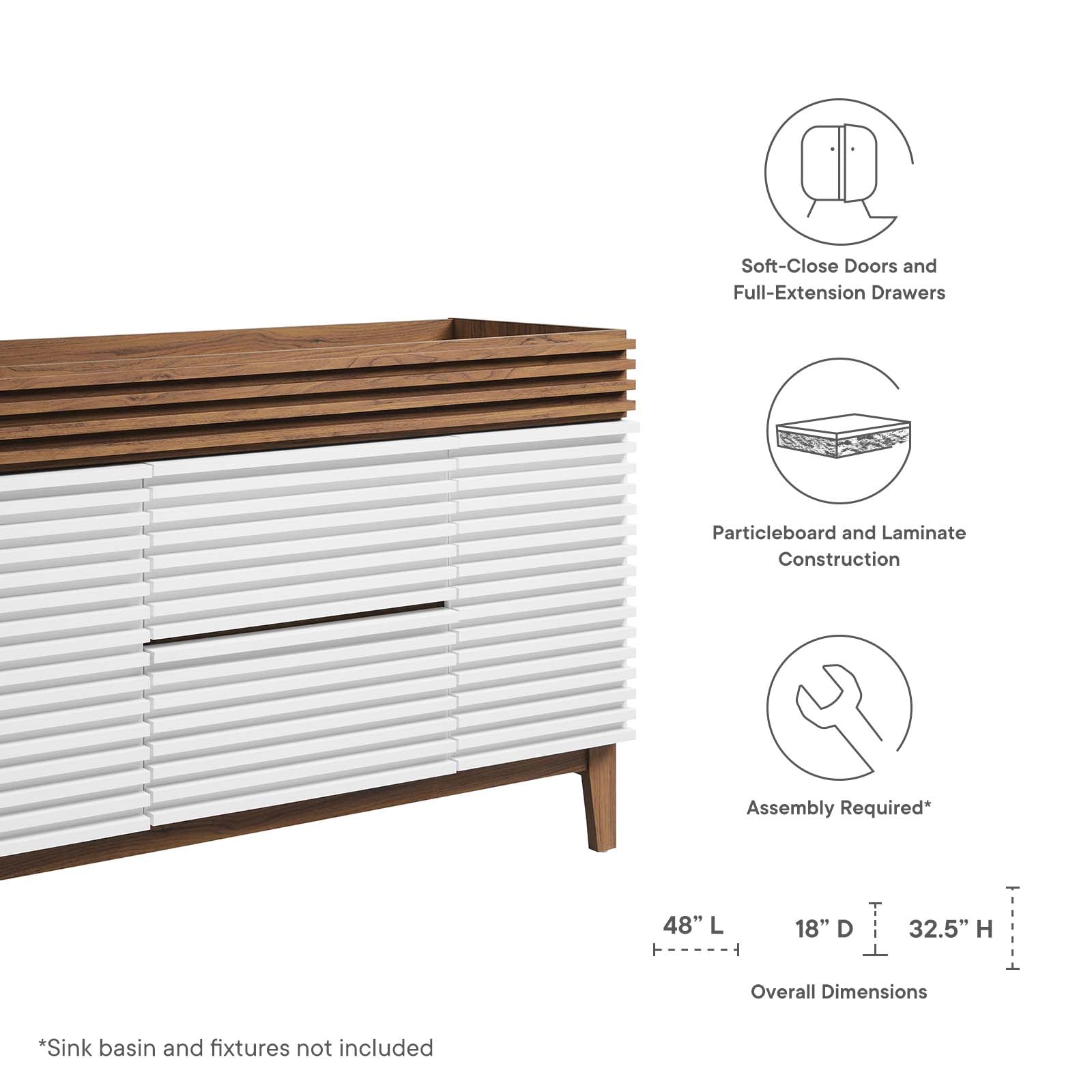 Modway Bathroom Vanity - Render 48" Single Bathroom Vanity Cabinet White Walnut