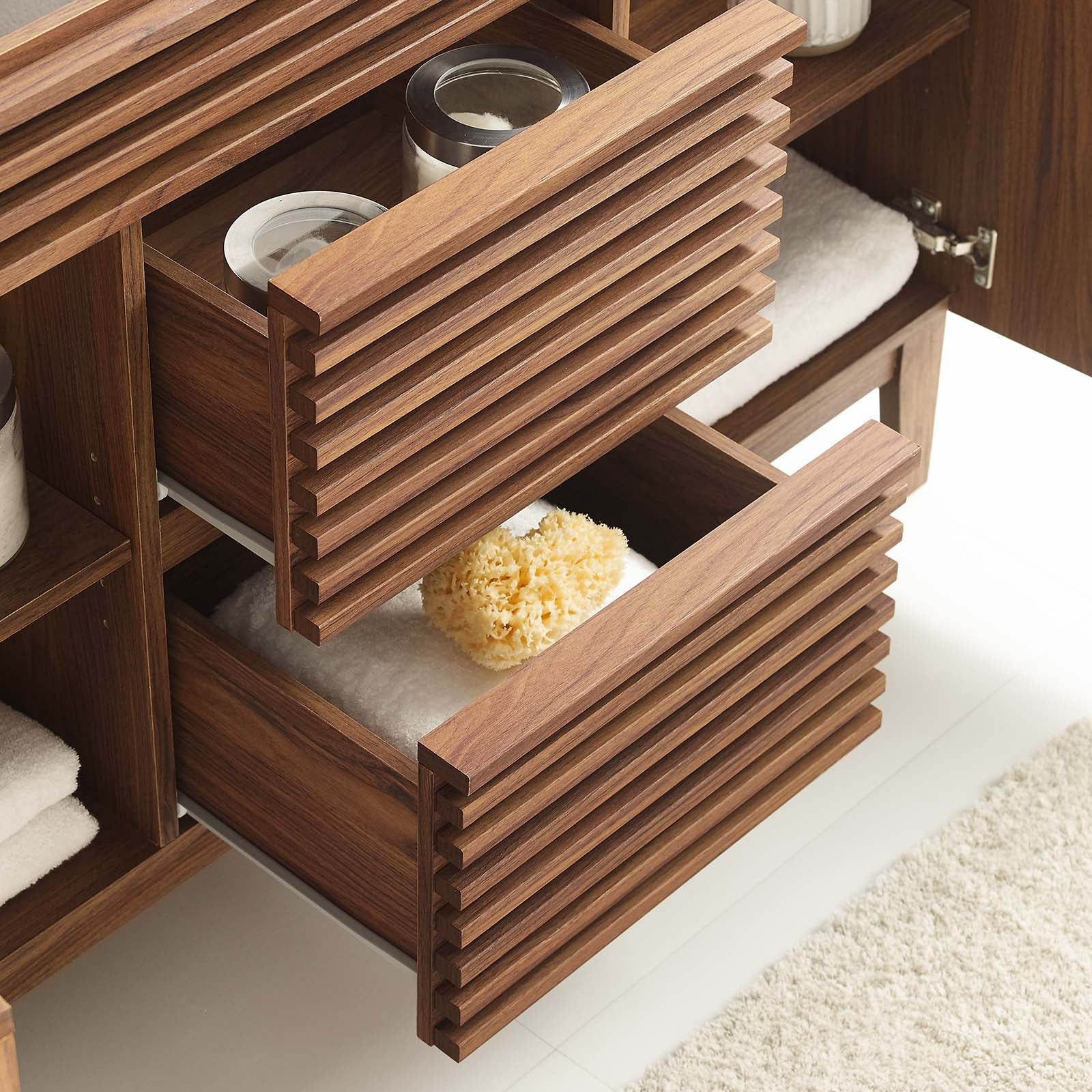 Modway Bathroom Vanity - Render 48" Double Bathroom Vanity Cabinet Walnut