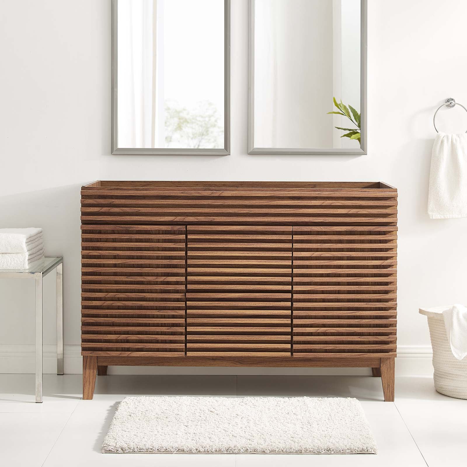 Modway Bathroom Vanity - Render 48" Double Bathroom Vanity Cabinet Walnut