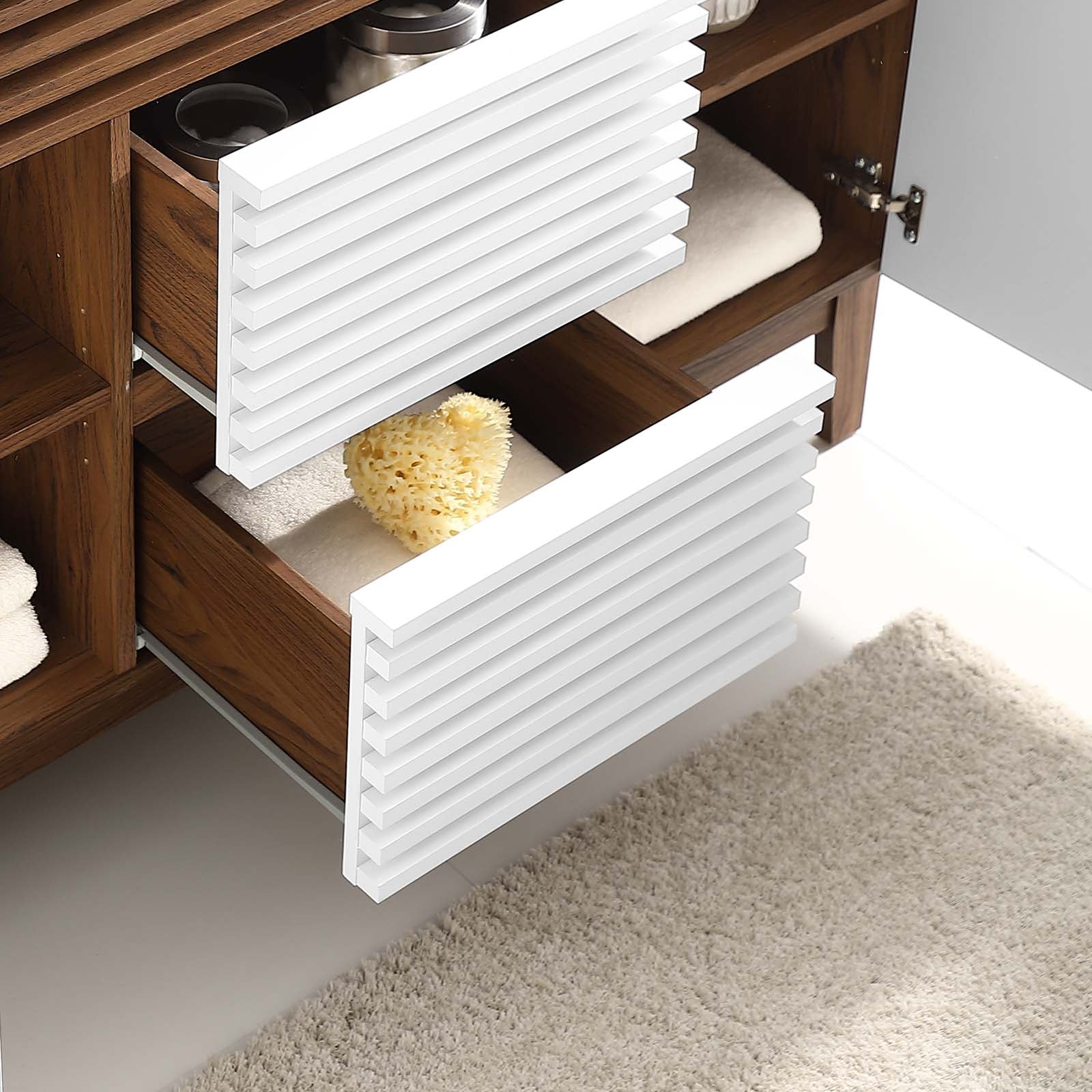 Modway Bathroom Vanity - Render 48" Double Bathroom Vanity Cabinet White Walnut