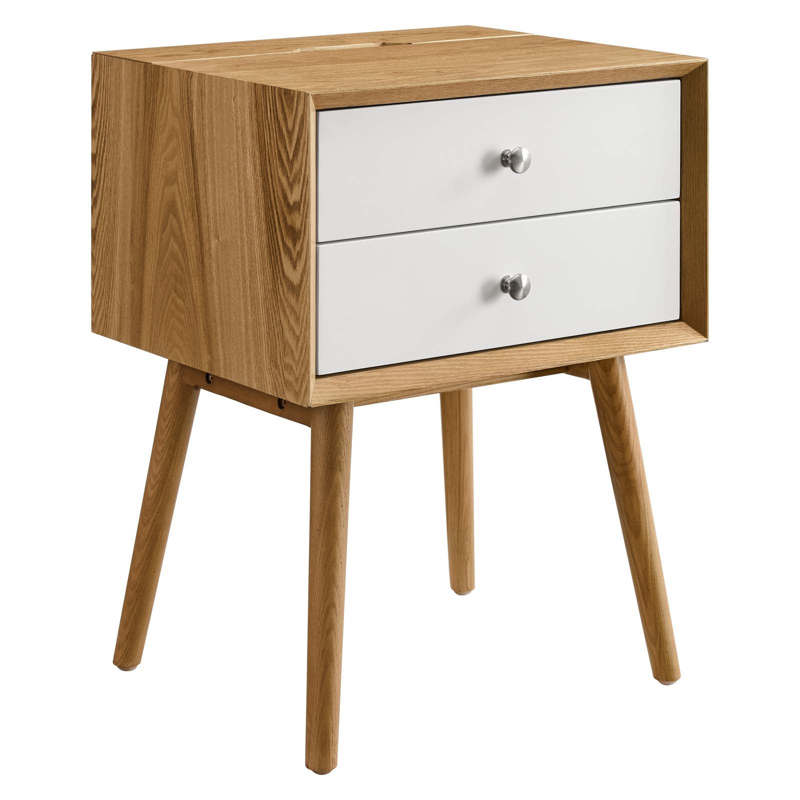 Modway Nightstands & Side Tables - Ember Wood Nightstand With USB Ports Natural White