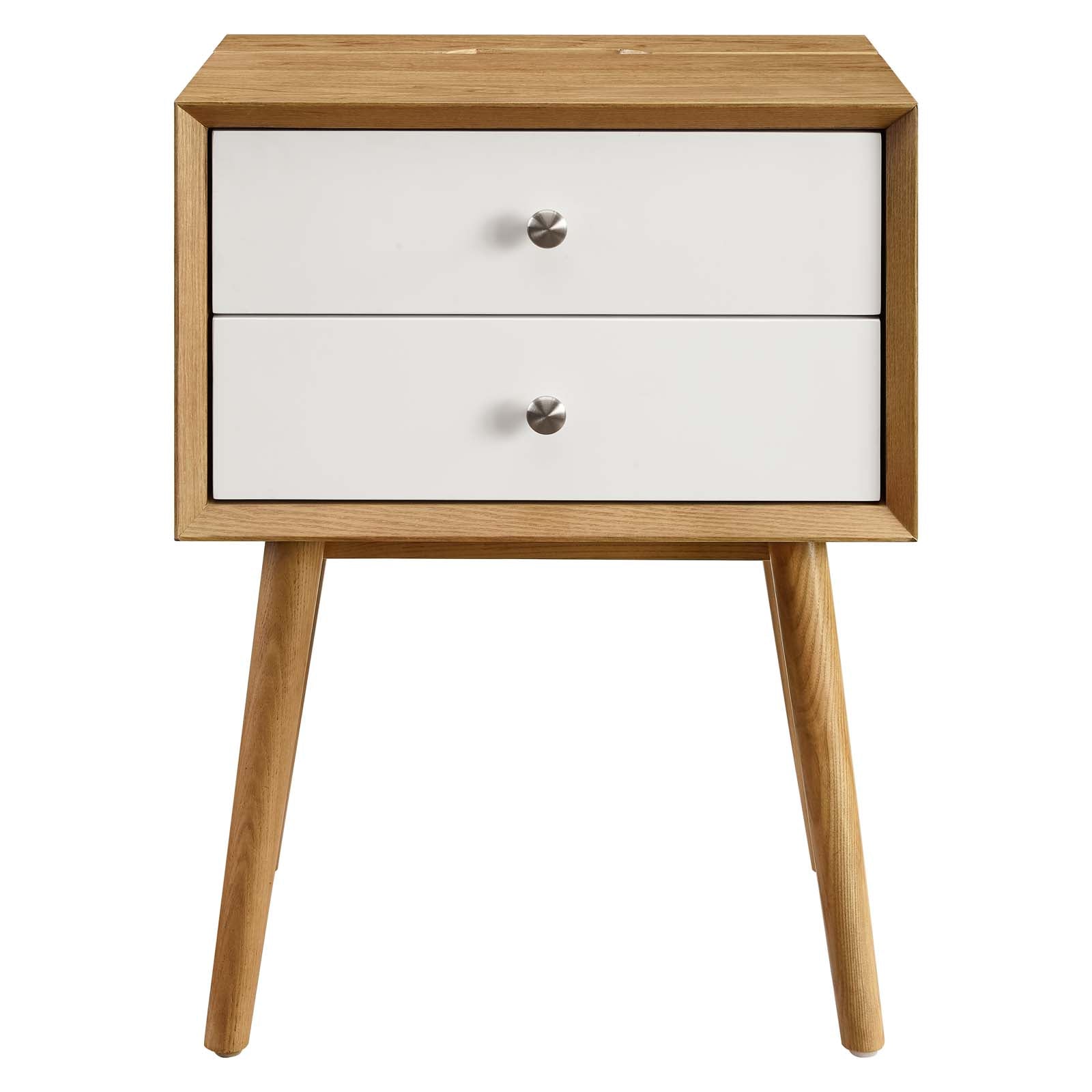 Modway Nightstands & Side Tables - Ember Wood Nightstand With USB Ports Natural White